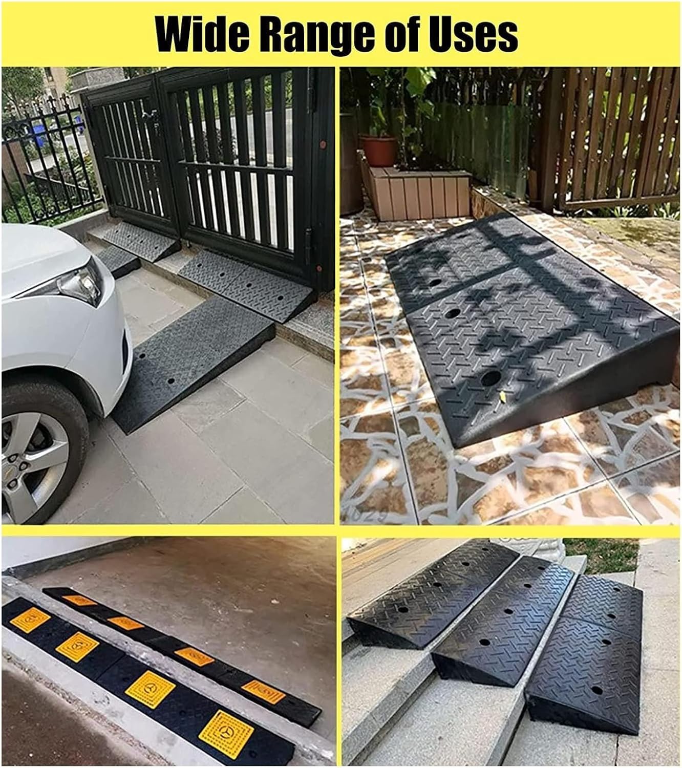 Threshold Ramp Wheelchair Ramp Solid Rubber Threshold Ramp Non-Slip Scooter Ramp for Room Door Handicap Ramps Wear-Resistant Kerb Ramps Anti-Slip (Black 9cm/3.5in Rise)