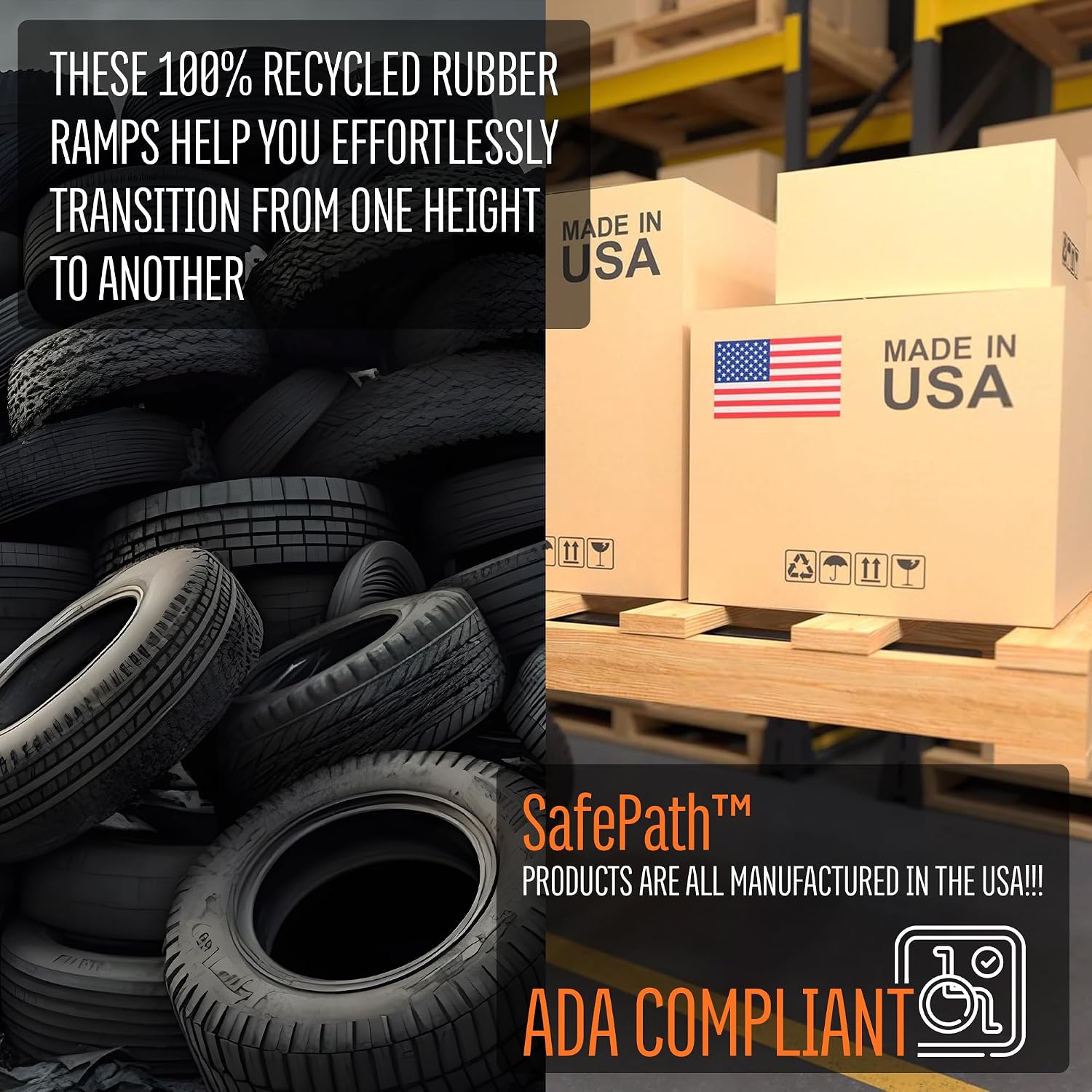 SafePath EZ Edge Rubber Threshold Ramps for Doorways, Scooter and Wheelchair Ramp, Door Entry Ramp, Non Slip Surface Threshold Ramp, ADA Compliant Ramps, Made in USA - 2-1/2' H x 30' D x 46' L