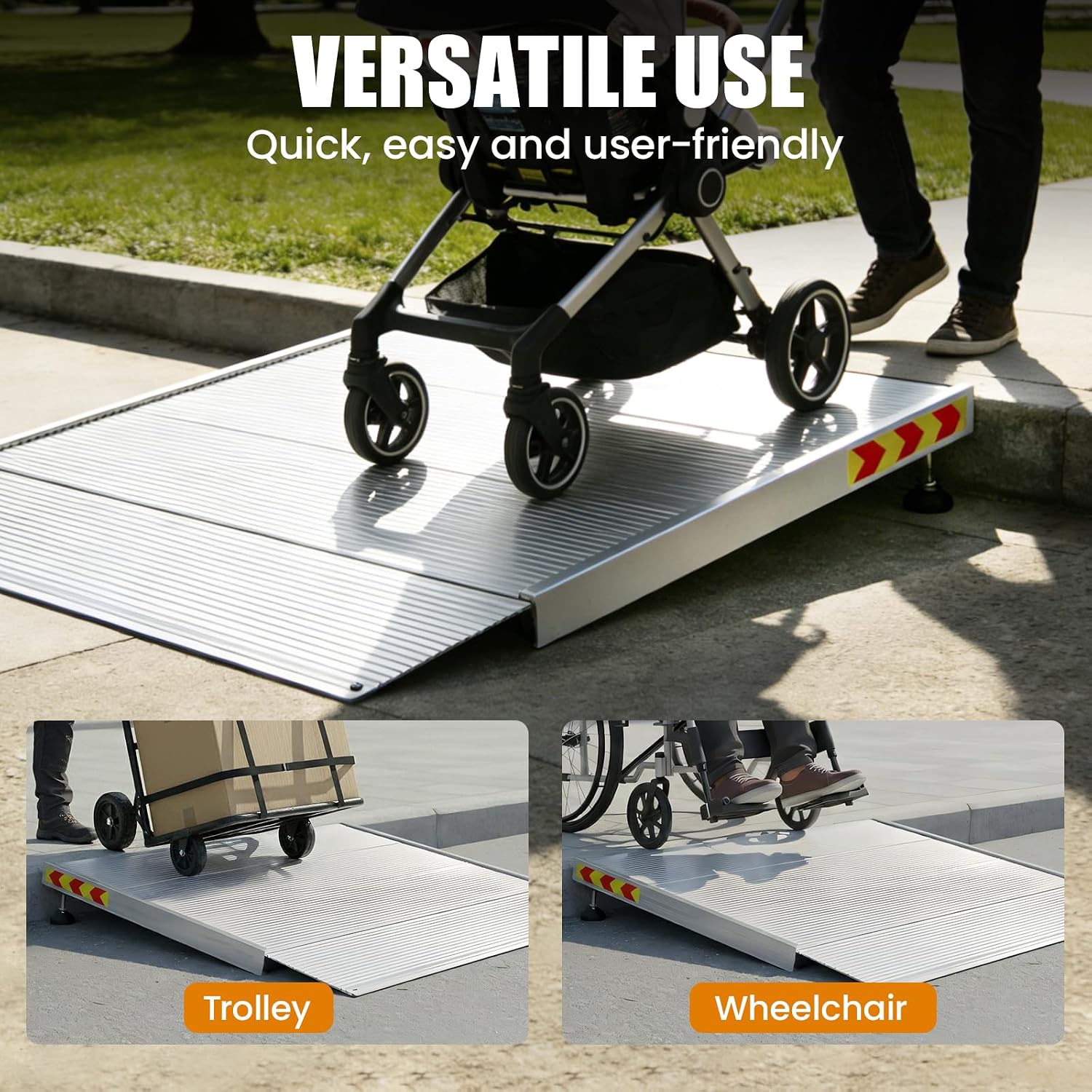 Threshold Ramps for Doorways, 3-4.7' Rise and 24'×36' Platform Aluminum Wheelchair Ramp, Heavy Duty 1500lbs Capacity Ramps for Wheelchairs for Home with Non-Slip Thick Door Mat