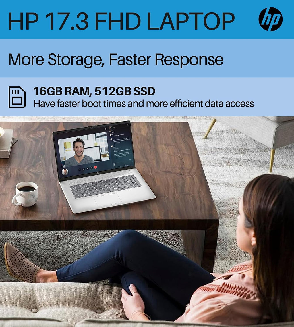 HP 17.3 Business Laptop 2024, 17.3' FHD Display, Intel Core i5 1335U Processor (10 Cores, Up to 4.6GHz), 16GB RAM, 512GB SSD, Intel Iris Xe Graphics, Wi-Fi i 6, Backlit Keyboard, Win 11 Pro