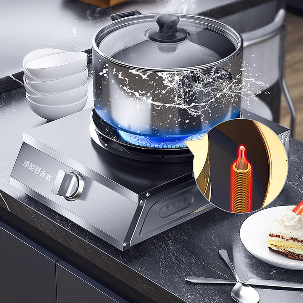 Gas Cooker 1 Burner,5.2KW Gas Stove,Gas/LP Gas Conversion Stove,Stainless Steel Indoor Regulators,with Flameout Protection,for Home Kitchen(LPG)