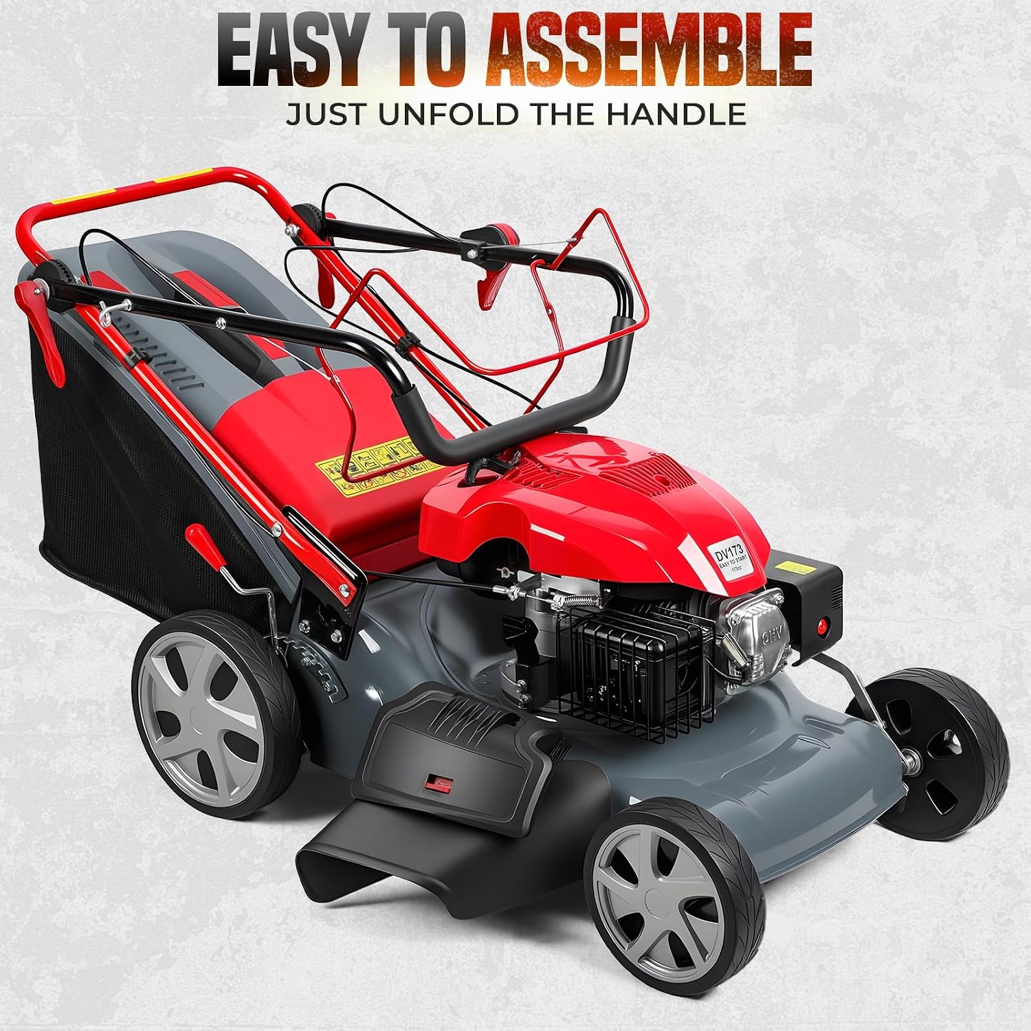 19 Inch Foldable Self Propelled Lawn Mower, 3-in-1 Gas Lawnmower with 131cc 4-Cycle Engine, Bagging, Mulching and Side Discharge, Adjustable 8-Positions Cutting Height, Easy Start Red