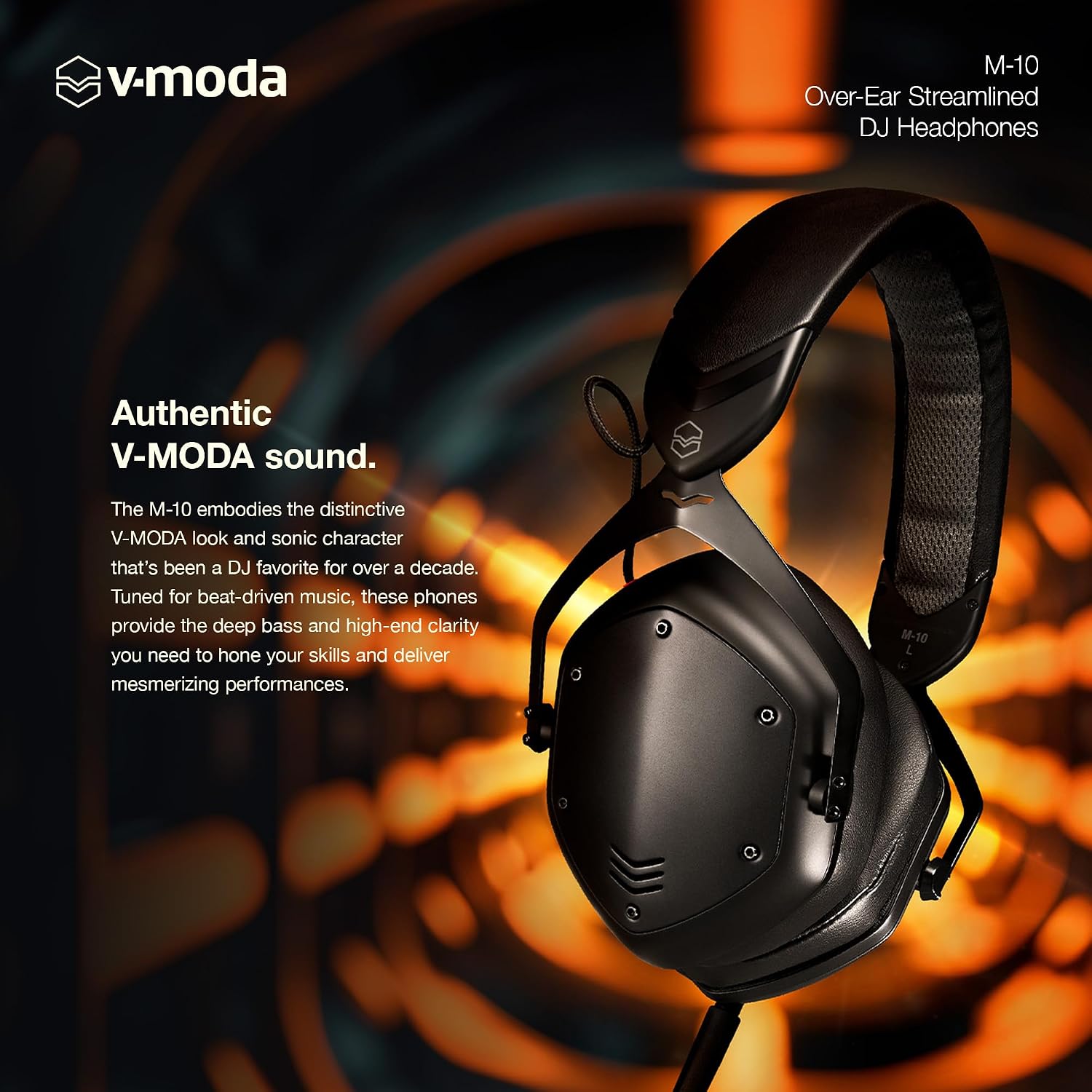 V-Moda M-10 | Streamlined Over-Ear DJ Headphones | Tuned for DJs & Beat-Driven Music | Deep Bass with High-End Clarity | Memory Foam Cushions for Long Performance | Durable Closed-Back Design | Black