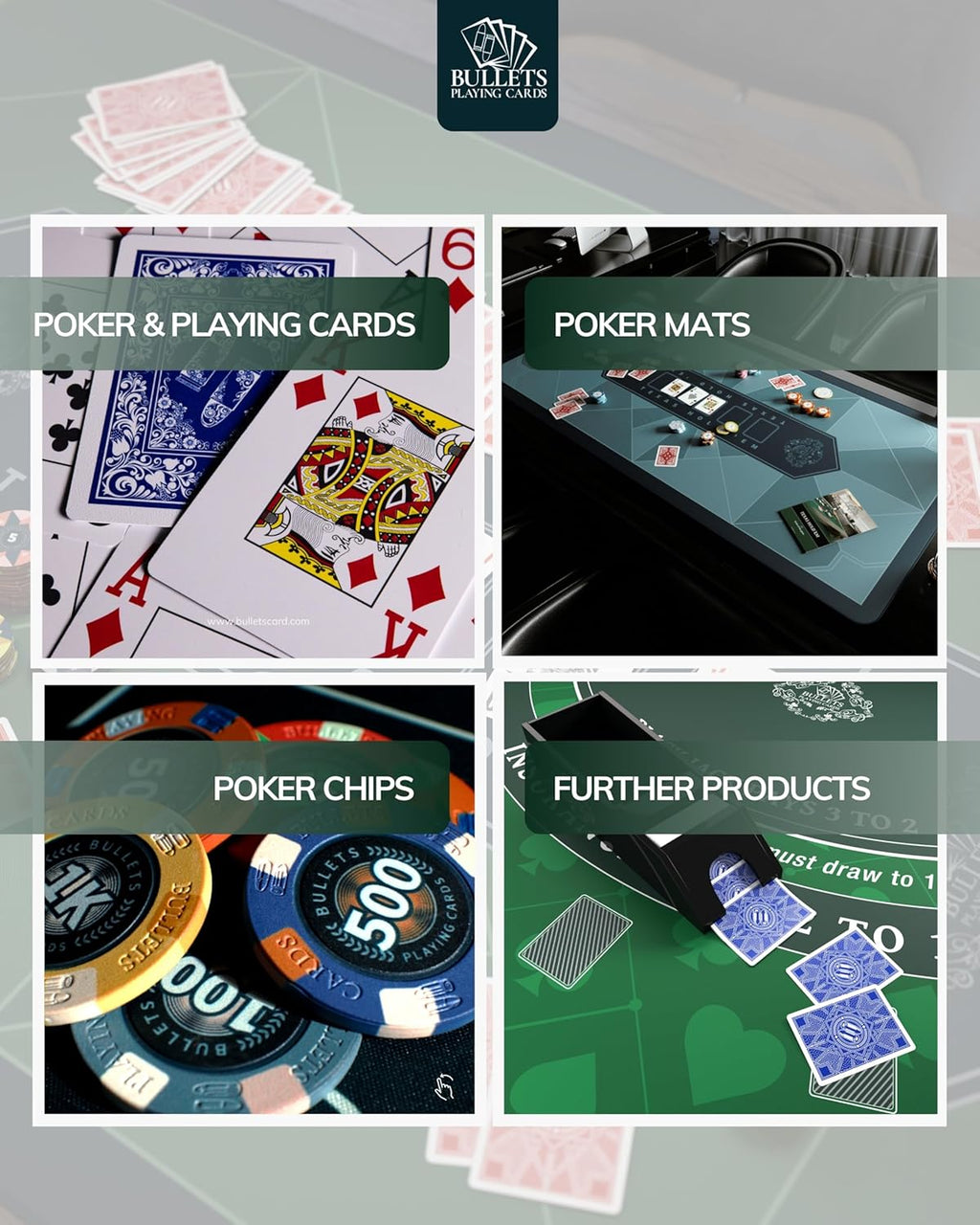 Bullets Playing Cards | Professional Poker Set Richie | 500 Ceramic Poker Chips (10 g) with Premium Carrying Case – Casino Poker Set for Texas Hold'em