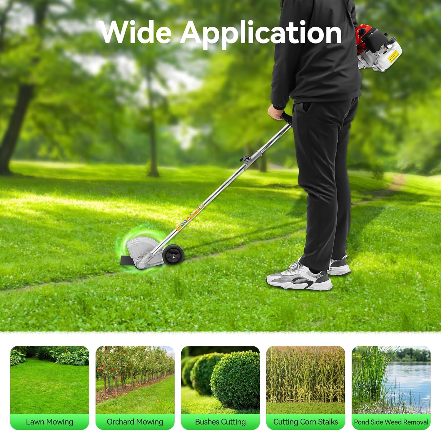 43cc Gas Weed Wacker, 2-Stroke String Trimmer/Edger Single Cylinder Air Cooled Engine with Heavy Duty Straight Shaft Lawn Mower Strings for Home Lawn Orchard Tea Garden Mowing