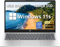 HP 14' FHD IPS Business Laptop, Intel N200 Processor, 4GB RAM, 128GB SSD, Intel UHD Graphics, Backlit Keyboard, Wi-Fi 6, Webcam, Windows 11 S, Silver (Renewed)