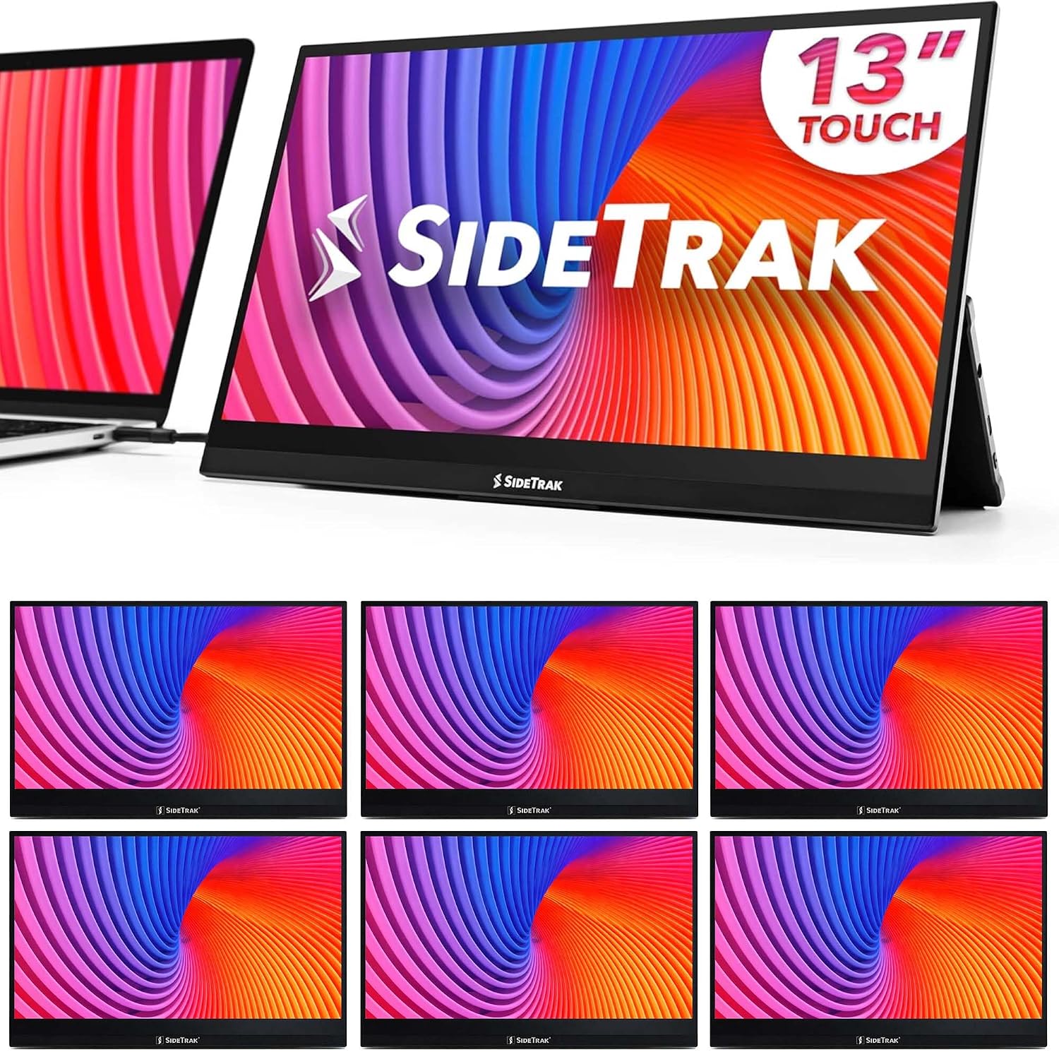 SideTrak Solo Pro 13' Touchscreen Portable Monitor for Laptop | 1080p LED Small Laptop Screen Extender with Kickstand | 10ms Response, 60Hz Refresh Rate | USB-C®, Mini-HD | 1.6 lbs - 6 Pack