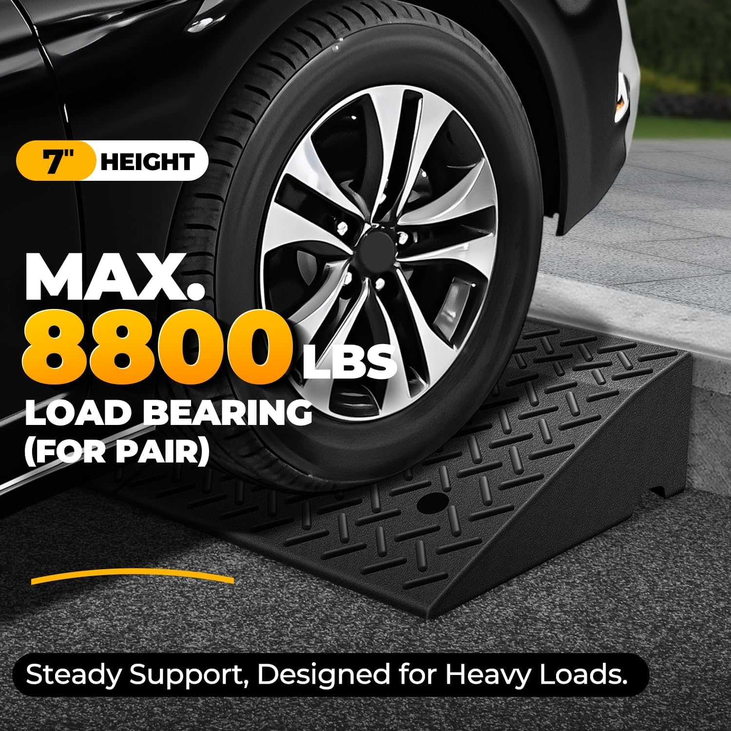 Auto Dynasty Rubber Curb Ramps, 7' Lift Height Curbside Driveway Ramp, 4410 LBS/2T Capacity Sidewalk Curb Ramp for Cars Trucks Bikes Motorcycles Wheelchairs, 2 Pack