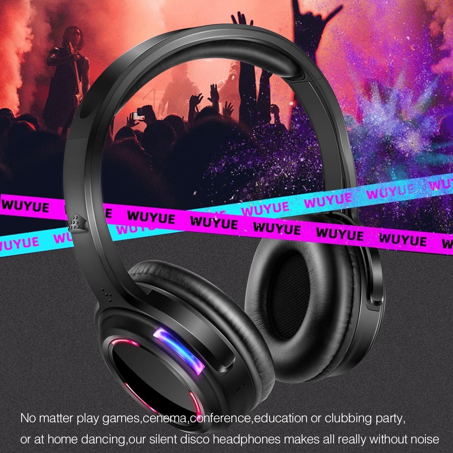 Professional Silent Disco LED Wireless Headphones and RF LED Silent Disco Earphones for iPod MP3 DJ Music Pary Club (10 Headphone + 1 Transmitter)