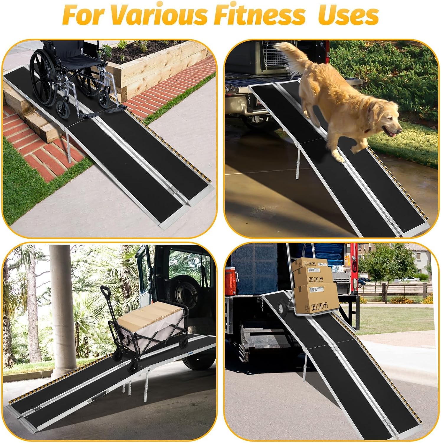 Portable Wheelchair Ramp 10FT, Non-Slip Aluminum Folding Handicap Ramp, Door Threshold Wheelchair Ramps Aluminum Ramp with Non-Skid Surface & Reflective Strips