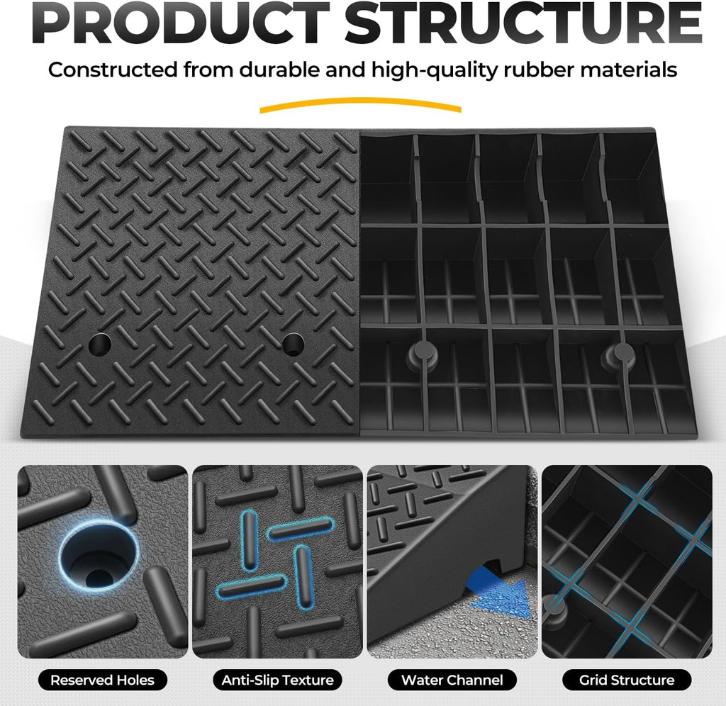 Auto Dynasty Rubber Curb Ramps, 7.9' Lift Height Curbside Driveway Ramp, 4410 LBS/2T Capacity Sidewalk Curb Ramp for Cars Trucks Bikes Motorcycles Wheelchairs, 2 Pack
