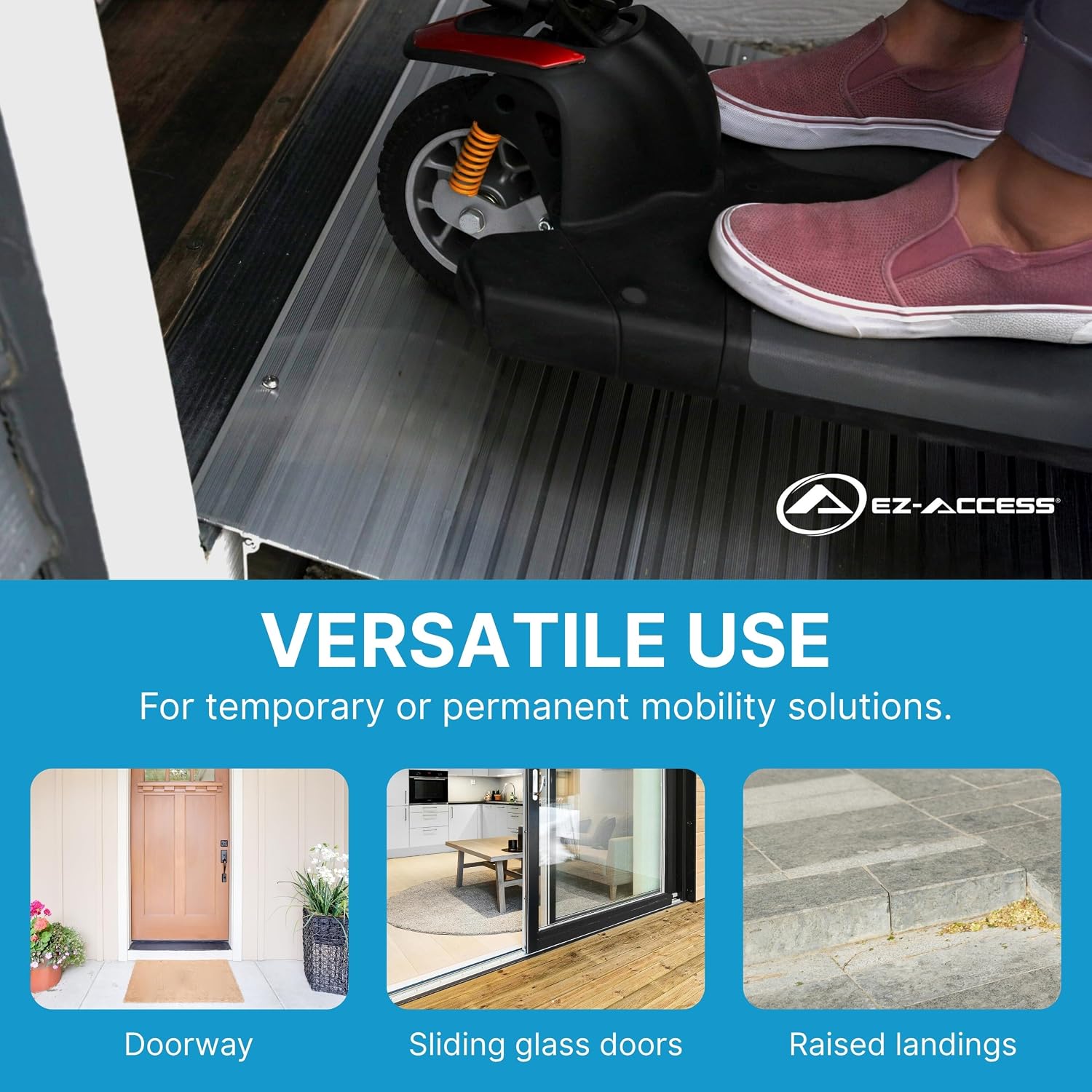 EZ-ACCESS - Threshold Ramps for Doorways - Portable Wheelchair Ramp for Home Steps, Aluminum Door Threshold Sliding Doors, Walker & Wheelchair Access - Adjustable Modular Transitions, 6' Rise