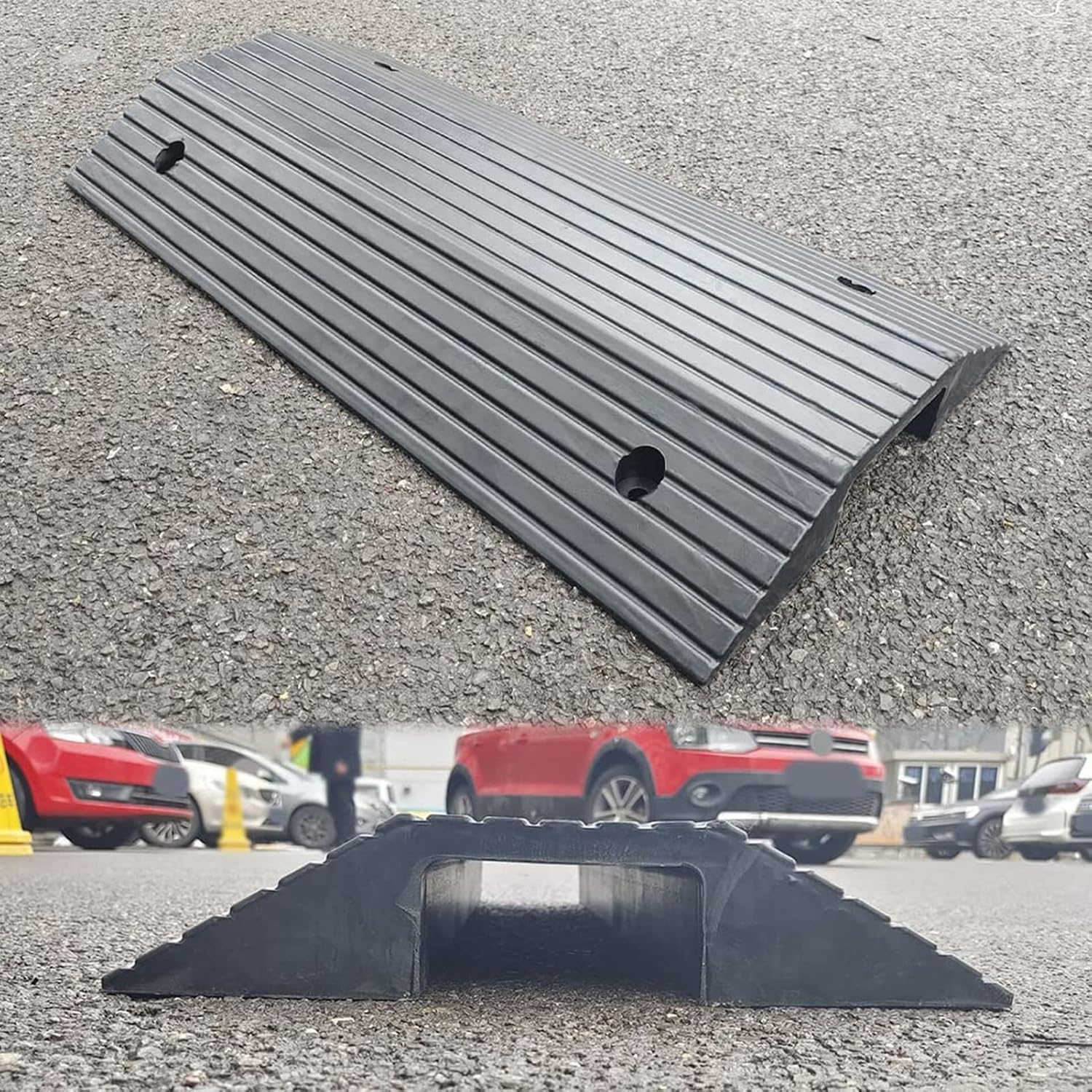 Rubber Wheelchair Threshold Ramp, 3in Rise Stable Transition Ramp, Portable Utility Mobility Access for Home Entry Portable Ramp for Doorways & Barn Door