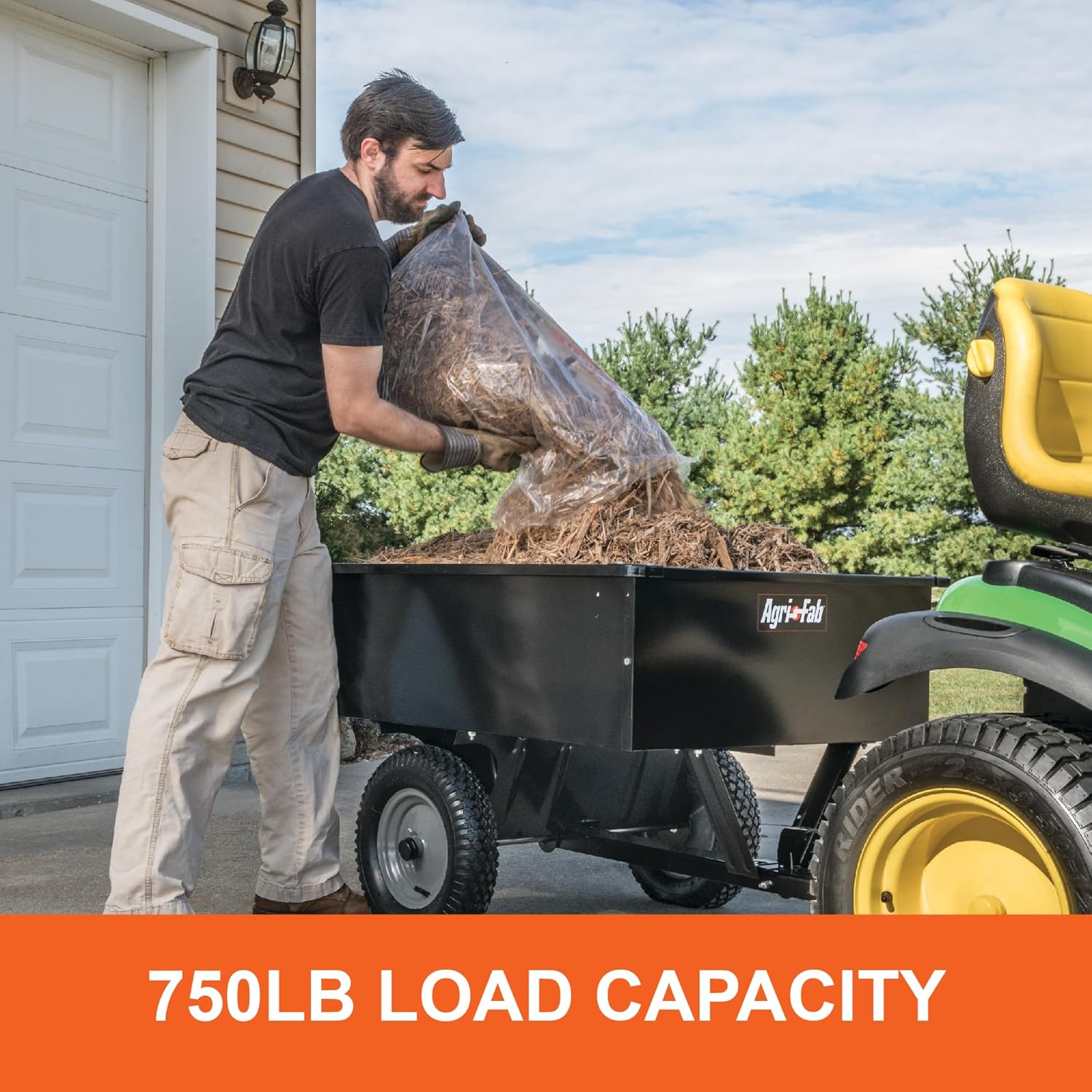 Agri-Fab 45-0101 Steel Utility Lawn & Garden Dump Cart, For Riding Lawn Mowers, 12 cu ft/750# Capacity; 16' Pneumatic Wheels, Easy Foot-Lever Dumping