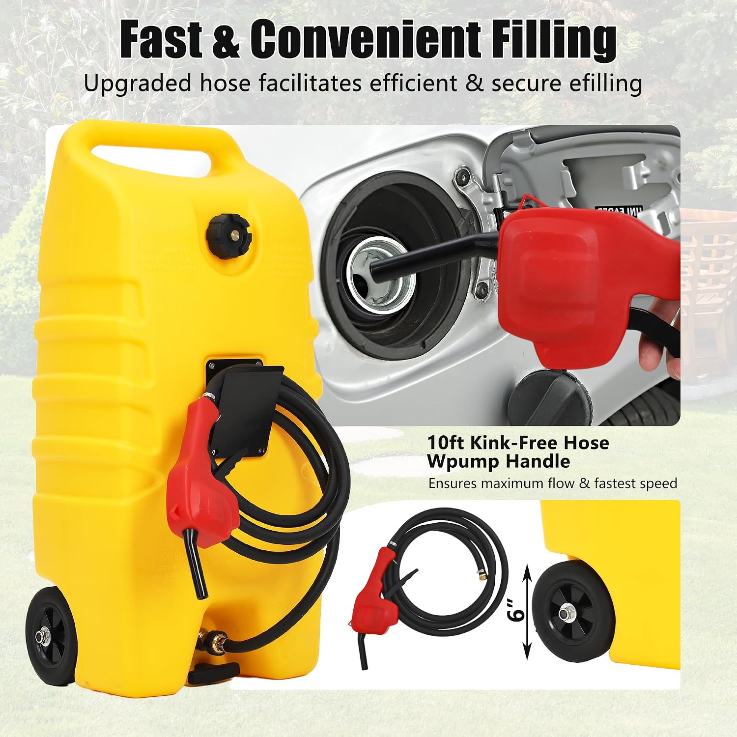 Garvee 14 Gallon Gas Caddy, 57L Portable Fuel Tank and Fuel Transfer Pump with 10-Foot Hose for Lawn Mower, Farm, Marine, and Home Use