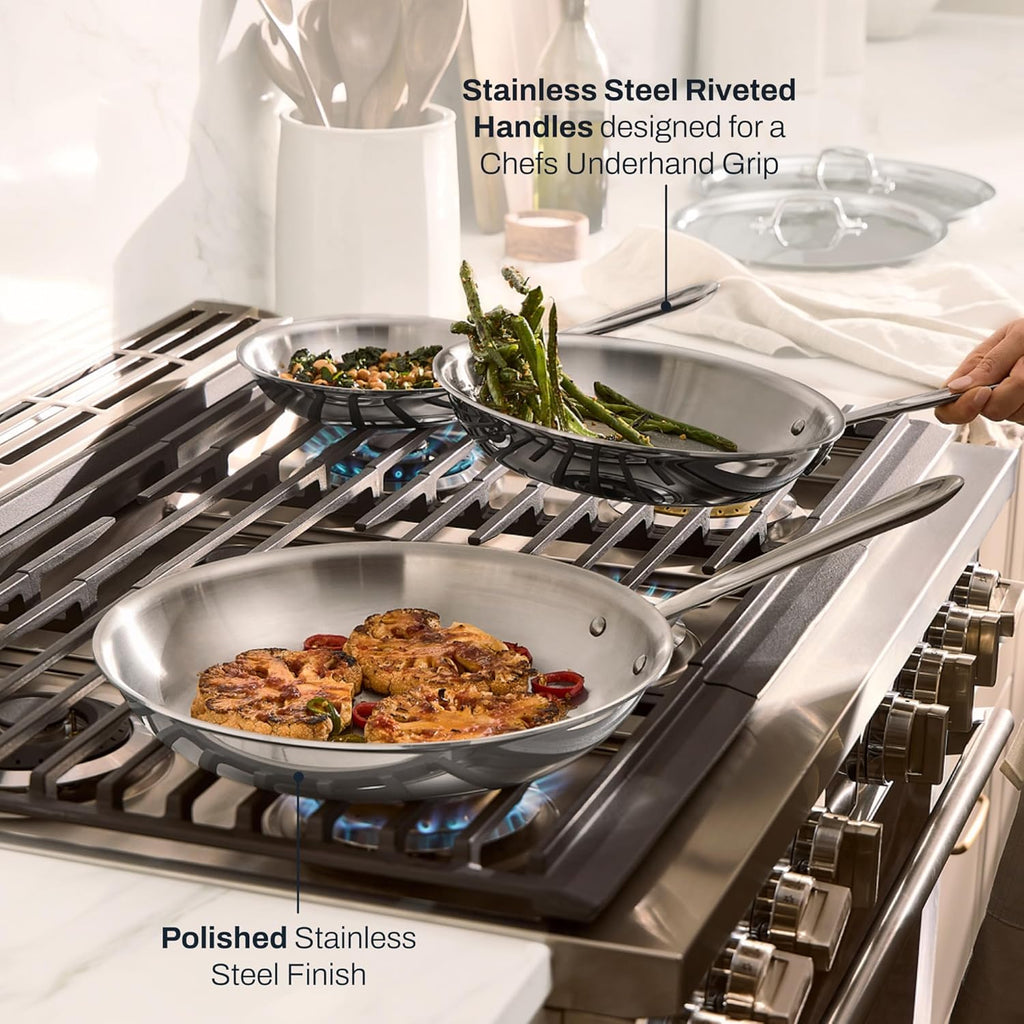 All-Clad D3® Stainless Steel 5 Piece Frypan Set- Made in USA- Includes 8', 10' and 12' Frying Pans With Lid - Professional Grade -Oven Safe & Induction Compatible