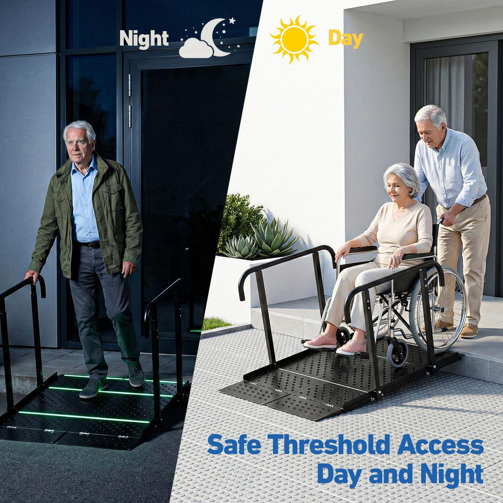 Upgraded Portable Wheelchair Ramp with Handrails and Adjustable Flap, Non-Slip Heavy Duty Handicap Ramp 770lbs Load Capacity, Wheelchair Ramp for Home Steps, Stairs, Doorway, 49.2' L x 35.8'
