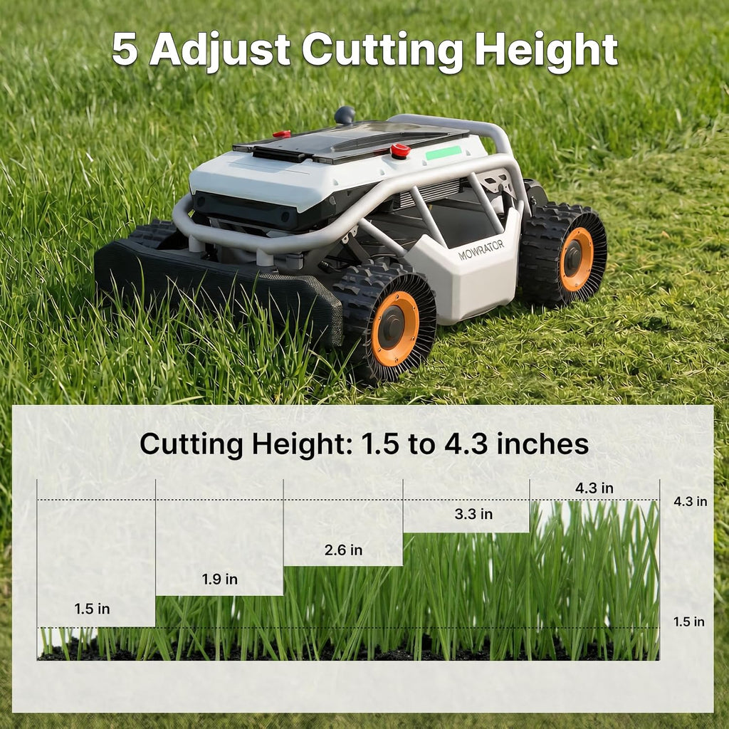 Mowrator S1 4WD 18Ah Remote Control Lawn Mower with Deformable Tires, All-Season Yard Care, 100% (45°) Slope Climbing, with Leaf Shredding Vacuum, 21' Width, 1.5–4.3' Cutting Height, Up to 1.12 Acres
