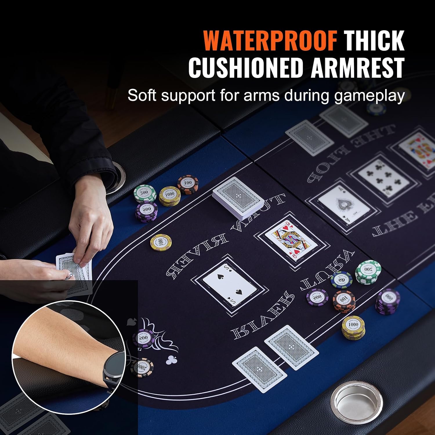 VEVOR 10 Player Poker Table Foldable, Portable Folding Card Board Game Table, Casino Leisure Table, Blackjack Texas Holdem Table with Padded Rails and Stainless Steel Cup Holders,Blue (84 in)