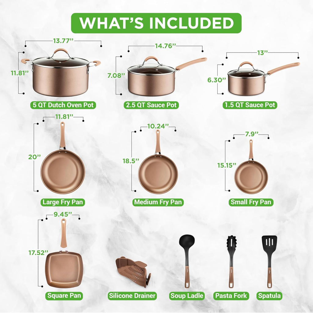 NutriChef 14-Piece Pots and Pans Set Non Stick – Induction Cookware Set, PFAS-Free Nonstick Cookware for All Cooktops, Includes Kitchen Utensils