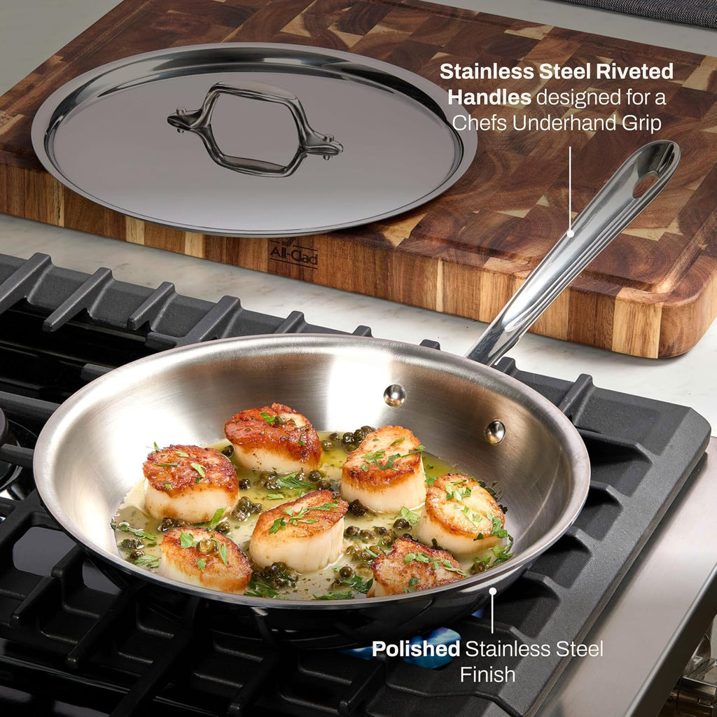 All-Clad D3® Stainless Steel 10 inch Frying Pan Covered- Made in the USA- The Original Bonded Professional Cookware- Oven Safe & Induction Compatible