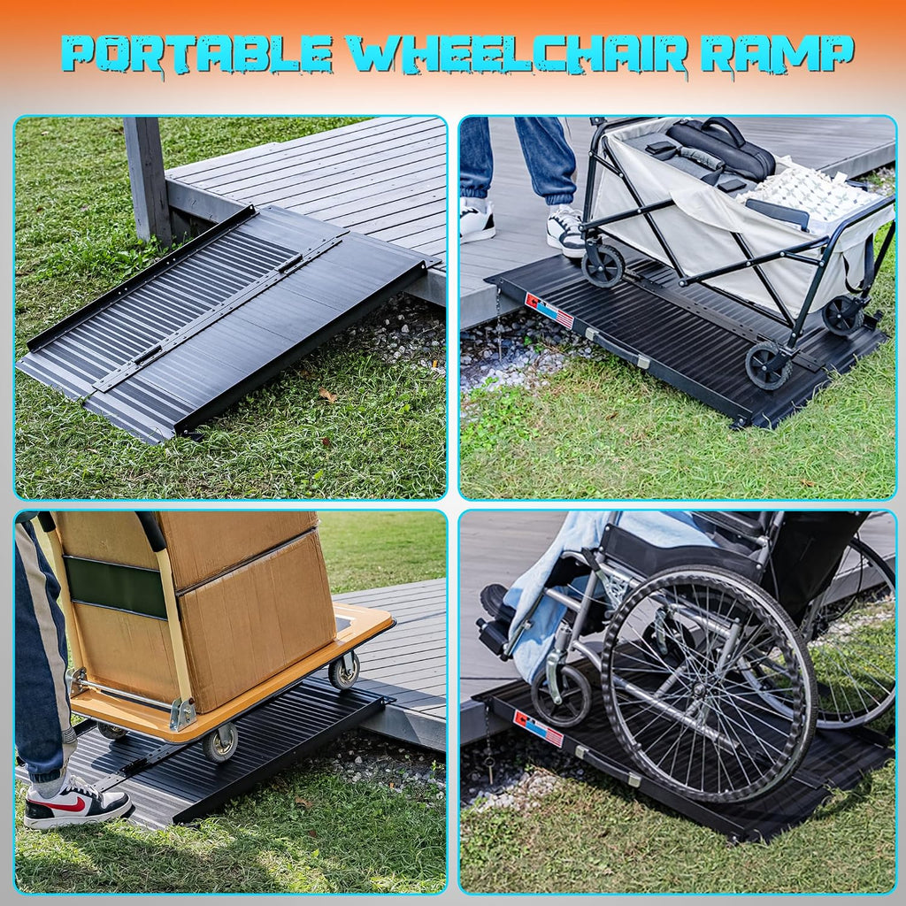 WHALEMOTOR Black Portable Wheelchair Ramp, 3FT No-sew Non-Slip Aluminum Wheelchair Ramp, Folding Portable Wheelchair Ramps for Home, Weight Capacity Up to 800 LBS, Loading Dock Plates