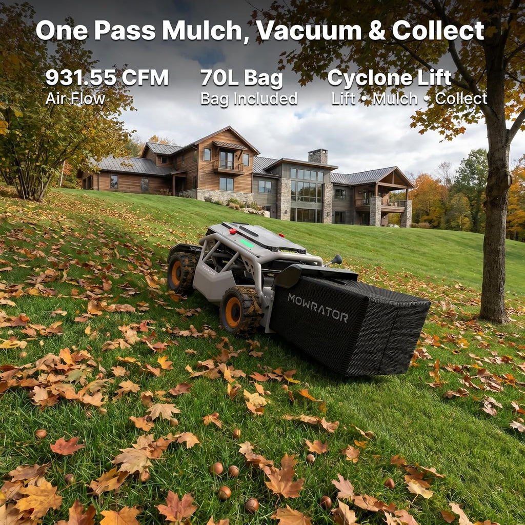 Mowrator S1 4WD 18Ah Remote Control Lawn Mower with Wide Wheels, All-Season Yard Care, 85% (40°) Slope Climbing, with Leaf Shredding Vacuum, 21' Width, 1.5–4.3' Cutting Height, Up to 1.12 Acres