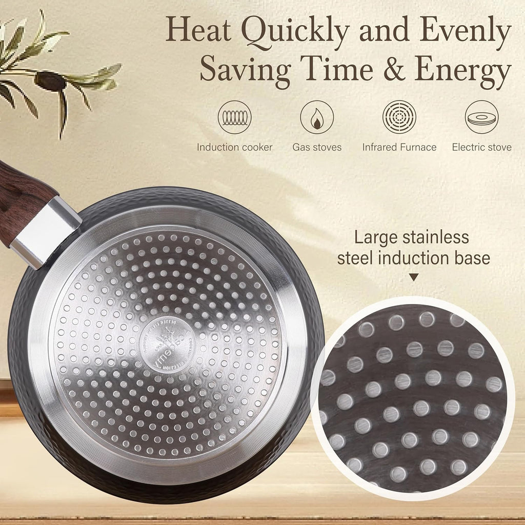 Kitchen Academy Induction Pots and Pans Set Non Stick - 12 Pcs Nonstick Kitchen Cookware Set, Black Hammered Cooking Pans Set