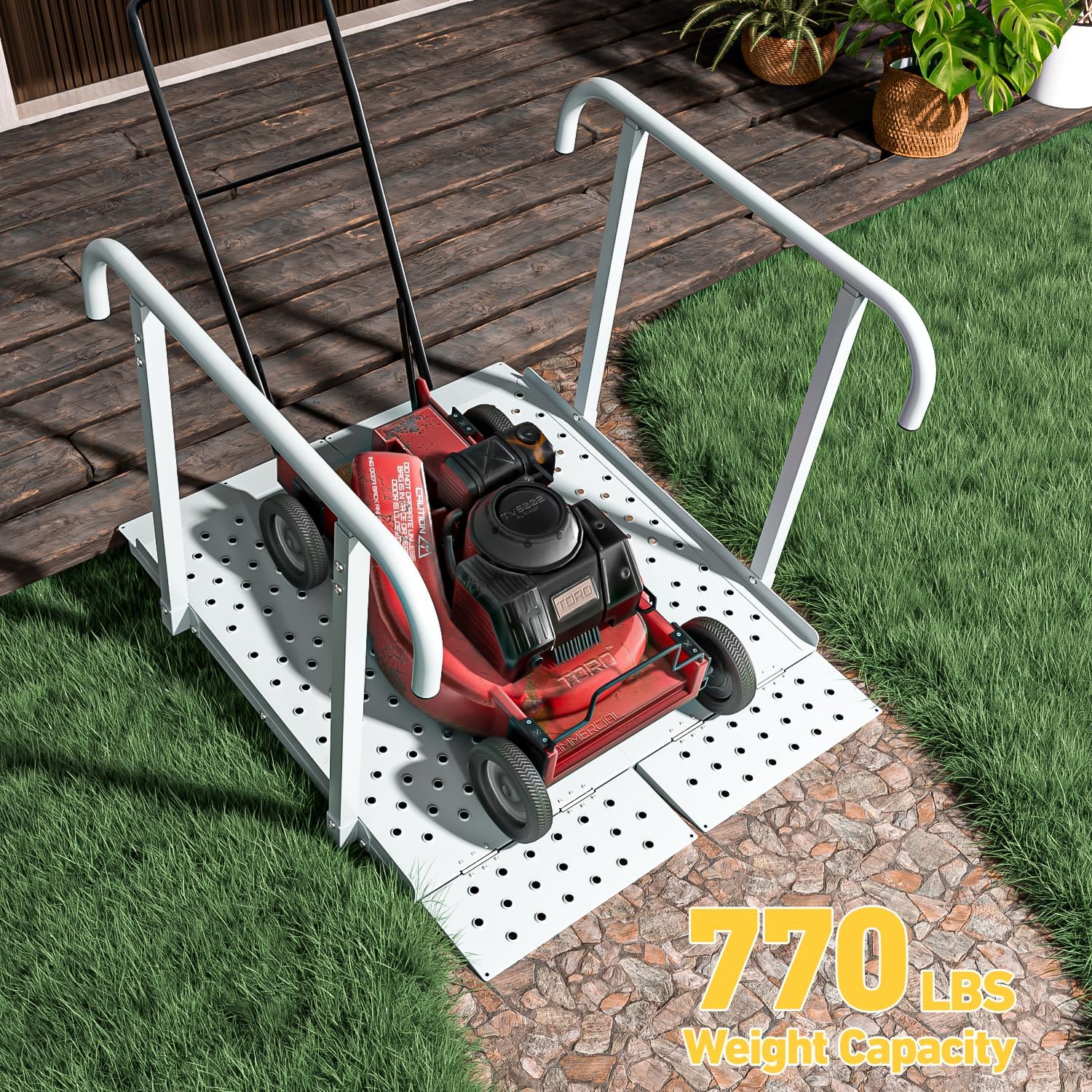 Portable Wheelchair Ramp with Handrails, Non-Slip Iron Handicap Ramp 440lbs Load Capacity, 39-inch Length Wheelchair Ramp for Home Steps, Stairs, Doorways and Curbs