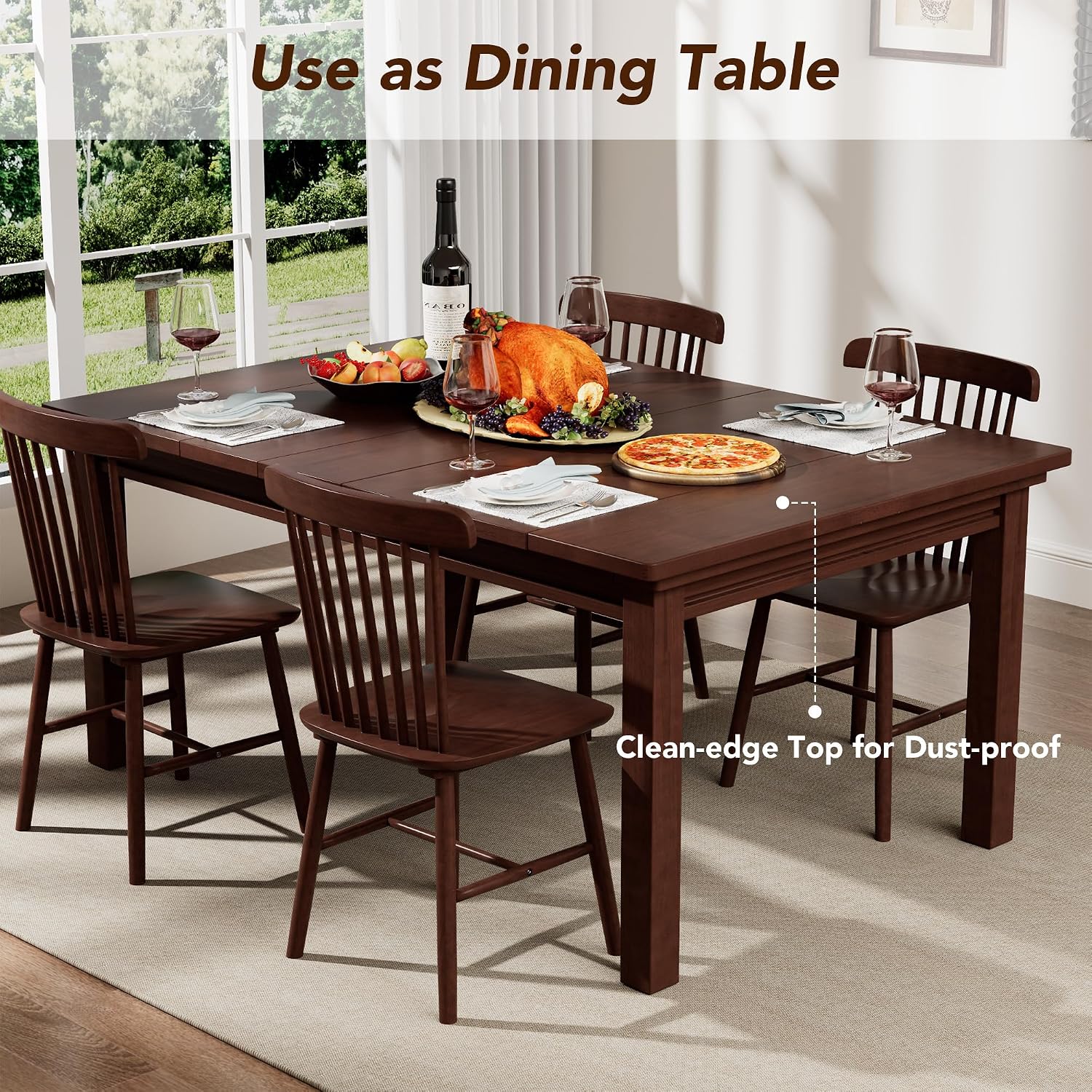 Convertible Board Game Table for 4-6 Players, Spacious Gaming Space w/Clean-Edge Table Top, Non-Slip Play Mat, Cup Holder & Game Tray, Dining Table w/Storage for DND, Poker Card, Family Dinner