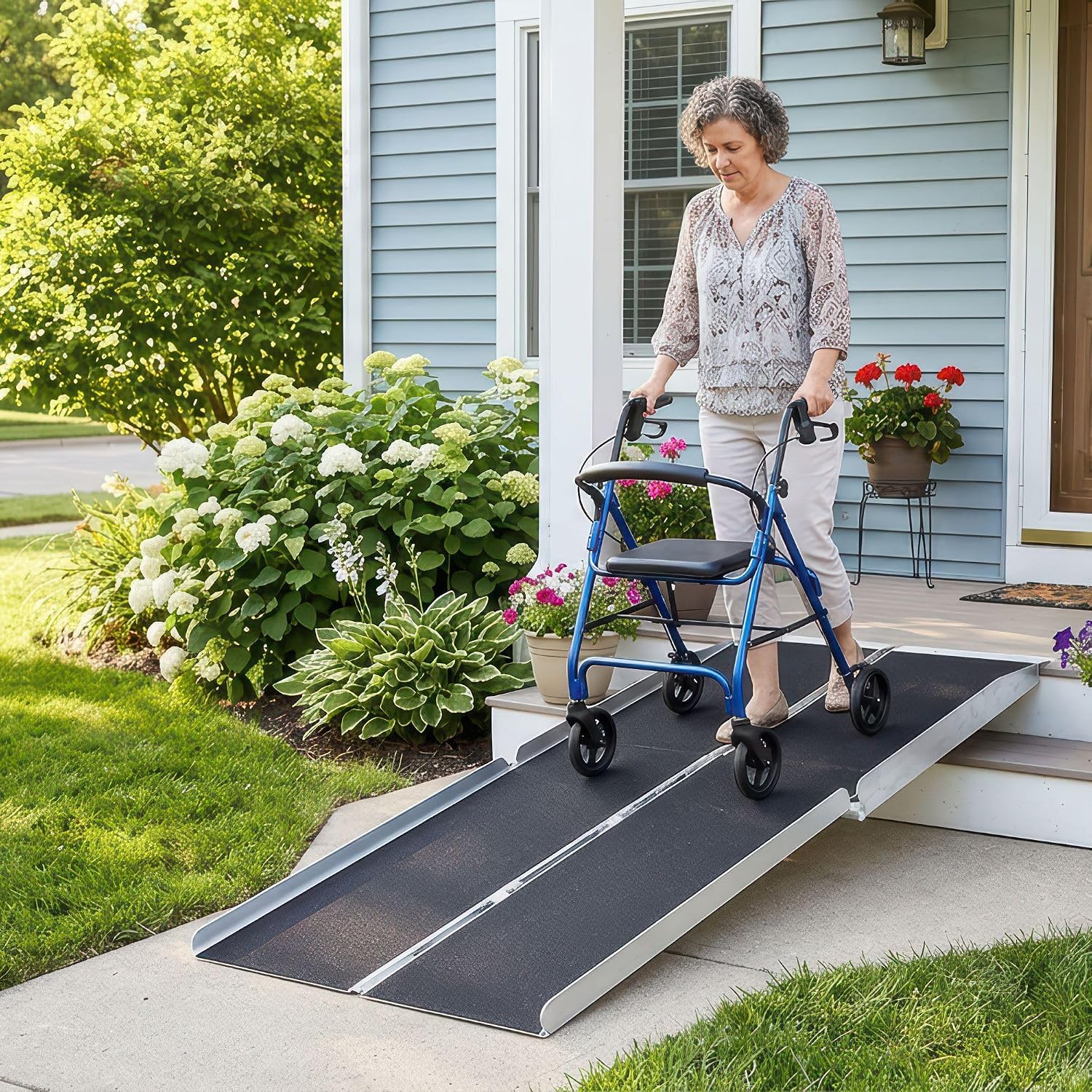 4' Portable Wheelchair Ramp for Home Steps, 600 lb, Scooter, Silver Spring