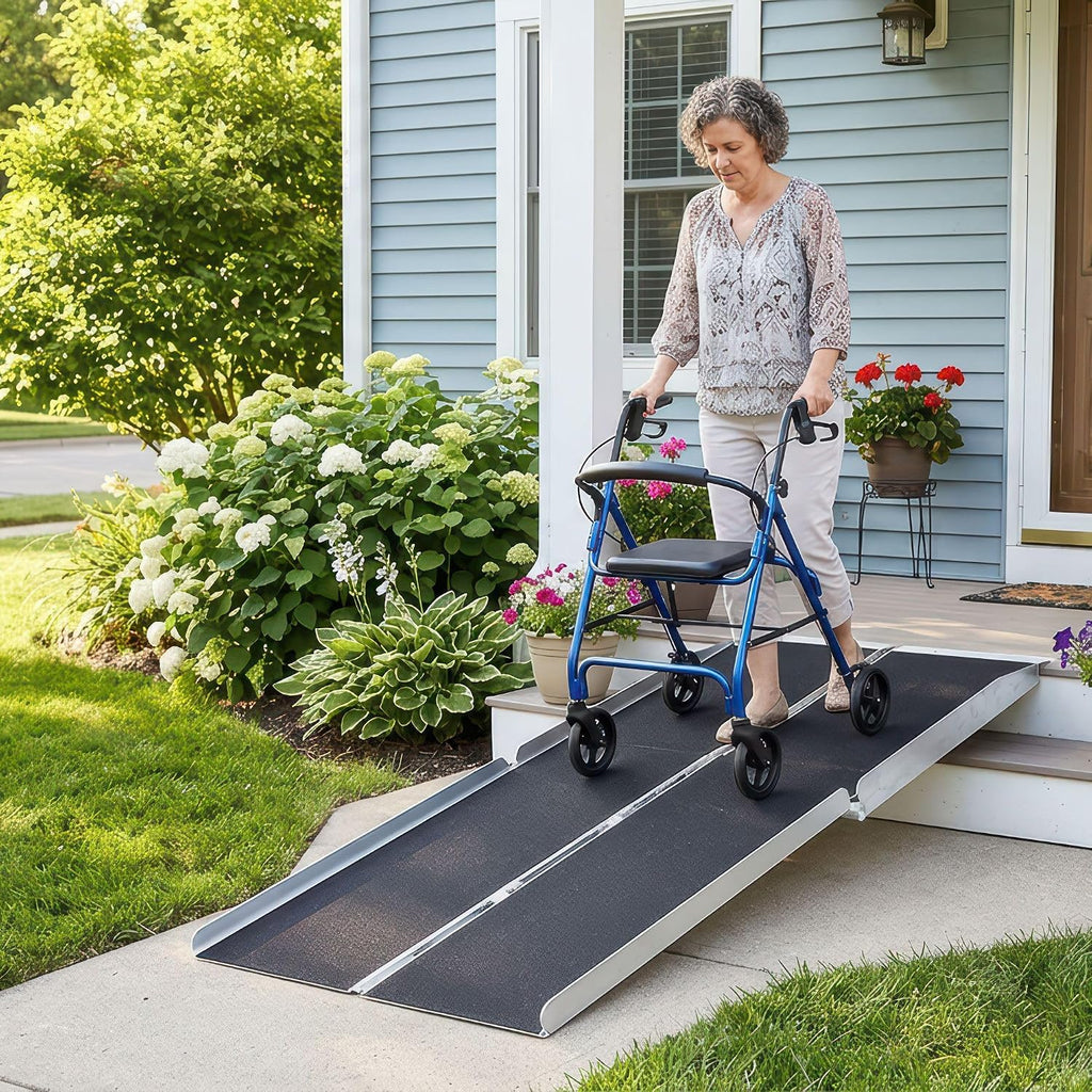 5' Portable Wheelchair Ramp for Home Steps, 600 lb, Scooter, Silver Spring