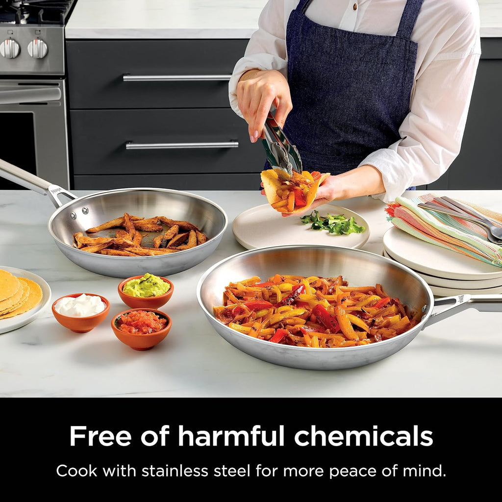 Ninja EverClad Stainless Steel Cookware 7 Piece Pots & Pans Set, Cookware Set, All Stovetops & Induction, Oven Safe to 600°F, Tri-Ply Commercial-Grade, C99007