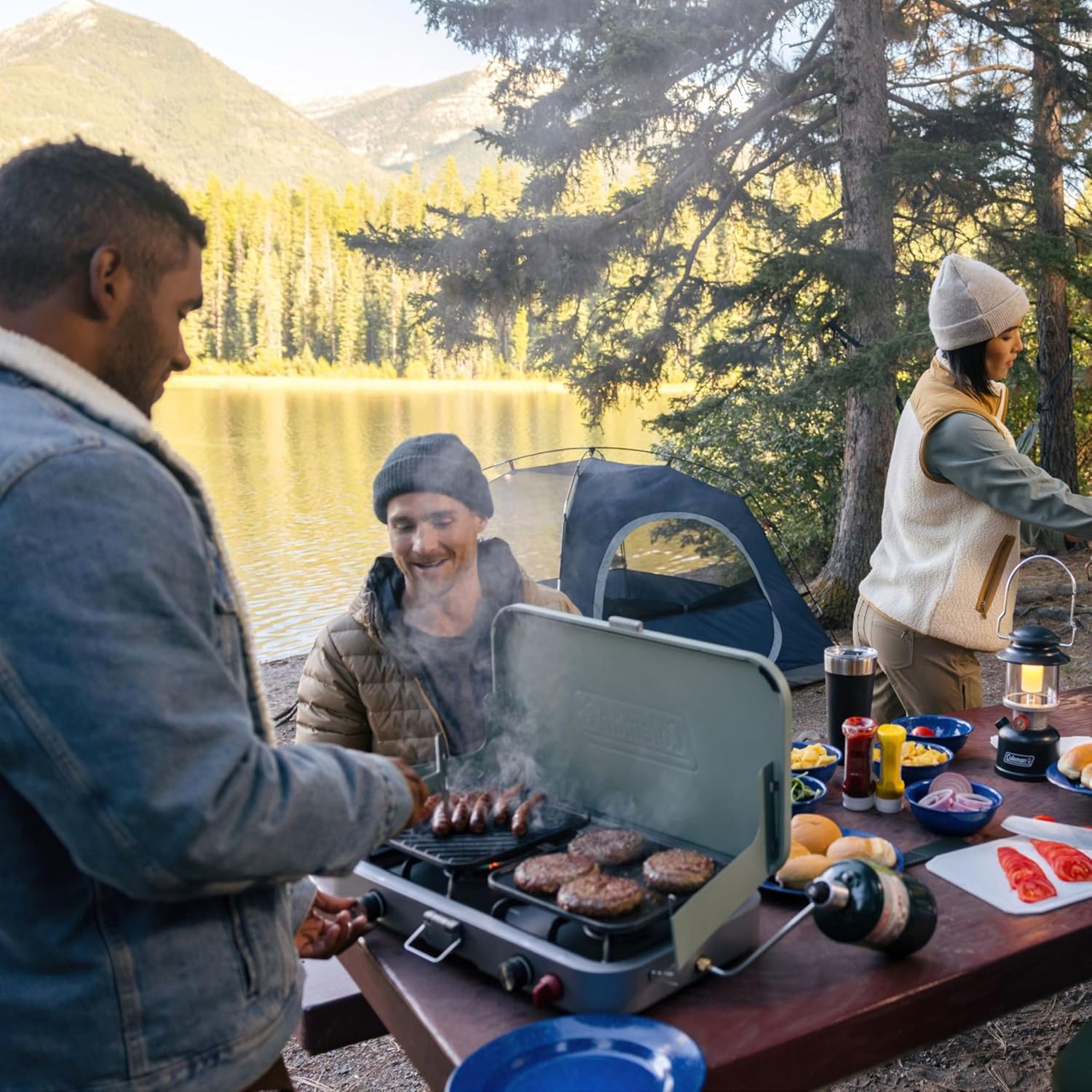 Coleman Cascade 3-in-1 Outdoor Camp Stove, Portable Cooktop with Included Cast-Iron Grill & Griddle Accessories, 24,000 BTUs of Power for Camping, Tailgating, Grilling