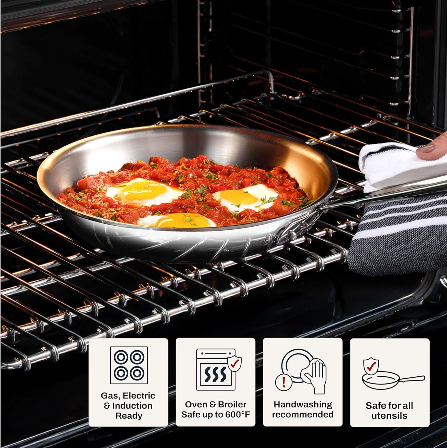 All-Clad D3® Stainless Steel 12 inch Frying Pan With Lid- Made in the USA- The Original Bonded Professional Cookware- Oven Safe & Induction Compatible