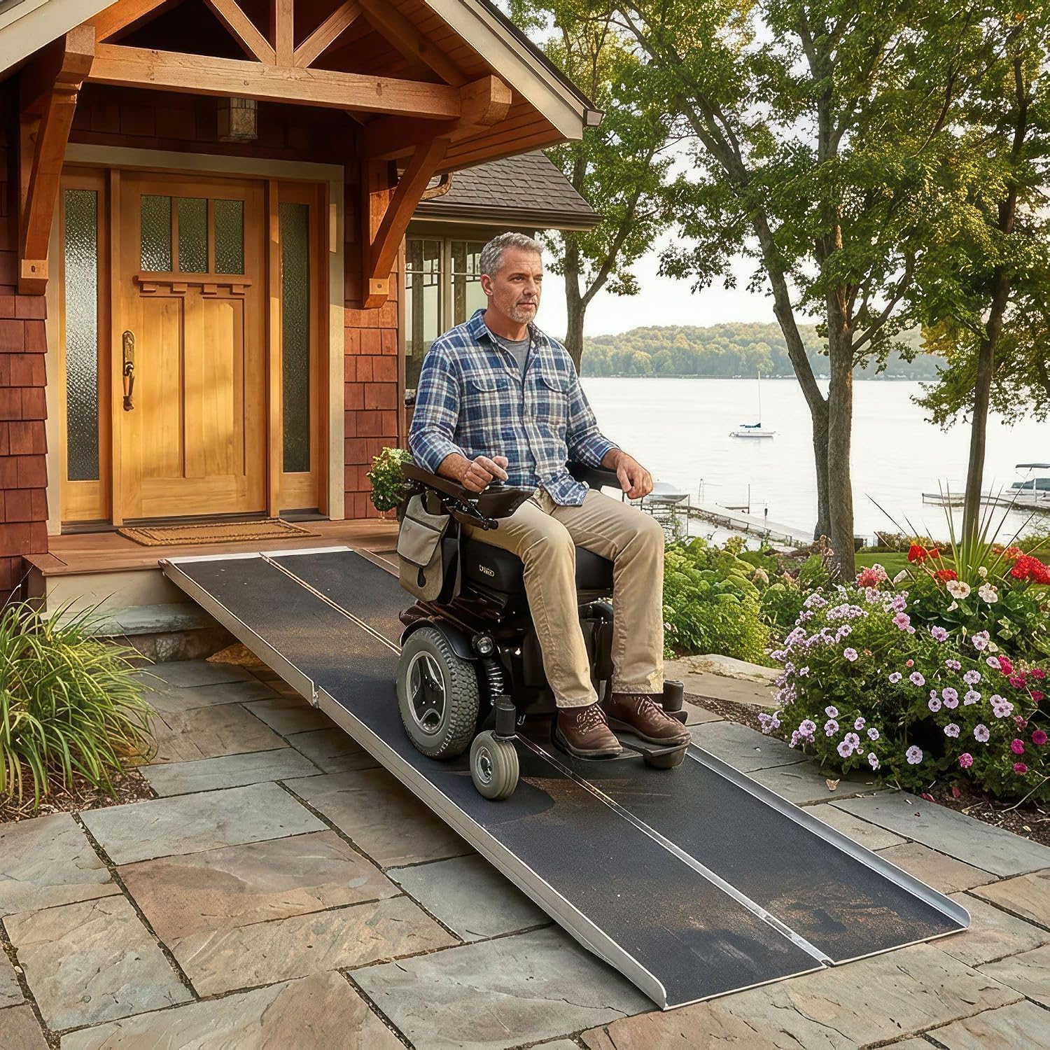 12' Portable Wheelchair Ramp for Home Steps & Entry, 600 lb Capacity, Folding, Non-Slip, for Scooter, Walker, Rollator, Silver Spring