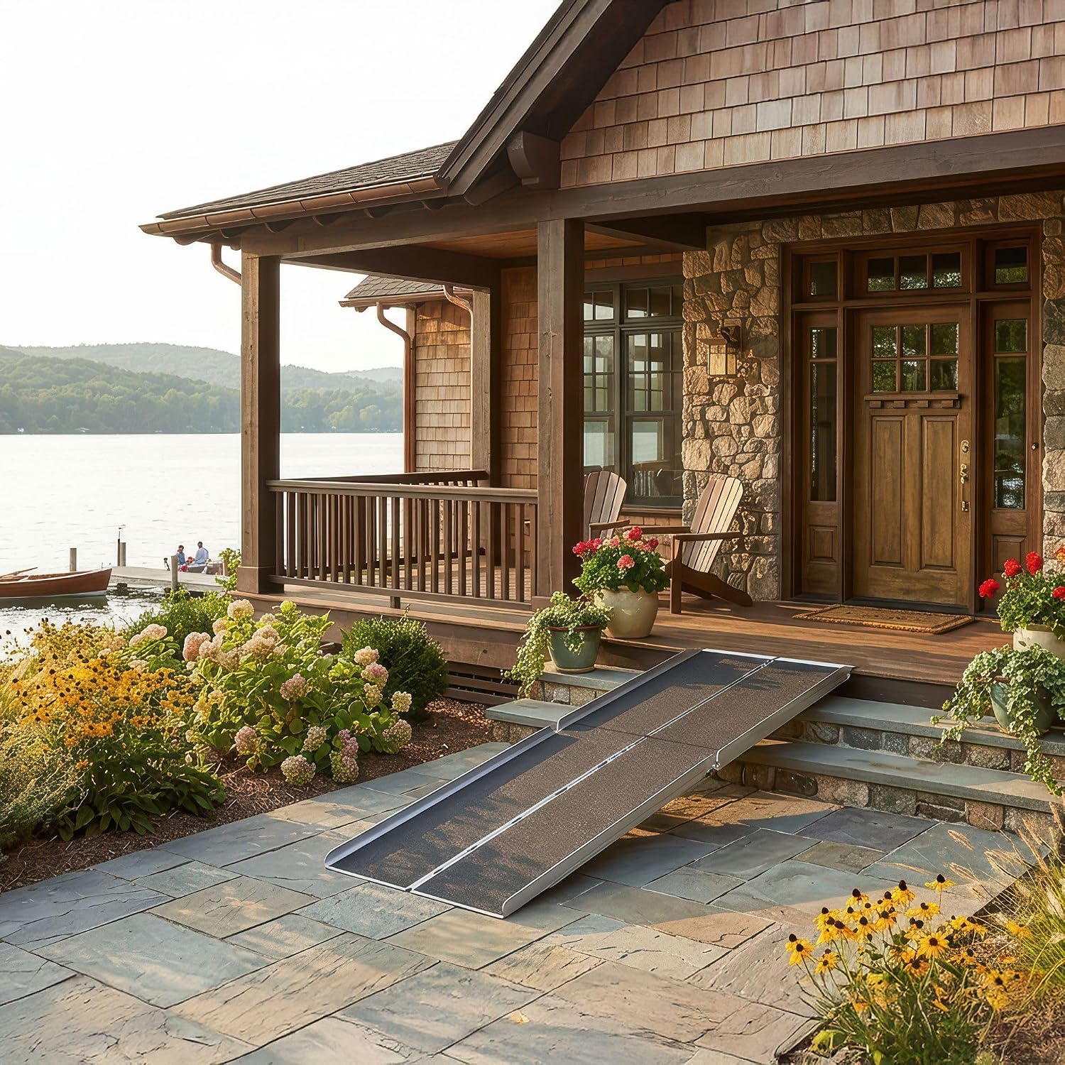 8' Portable Wheelchair Ramp for Home Steps & Entry, 600 lb Capacity, Folding, Non-Slip, for Scooter, Walker, Rollator, Silver Spring