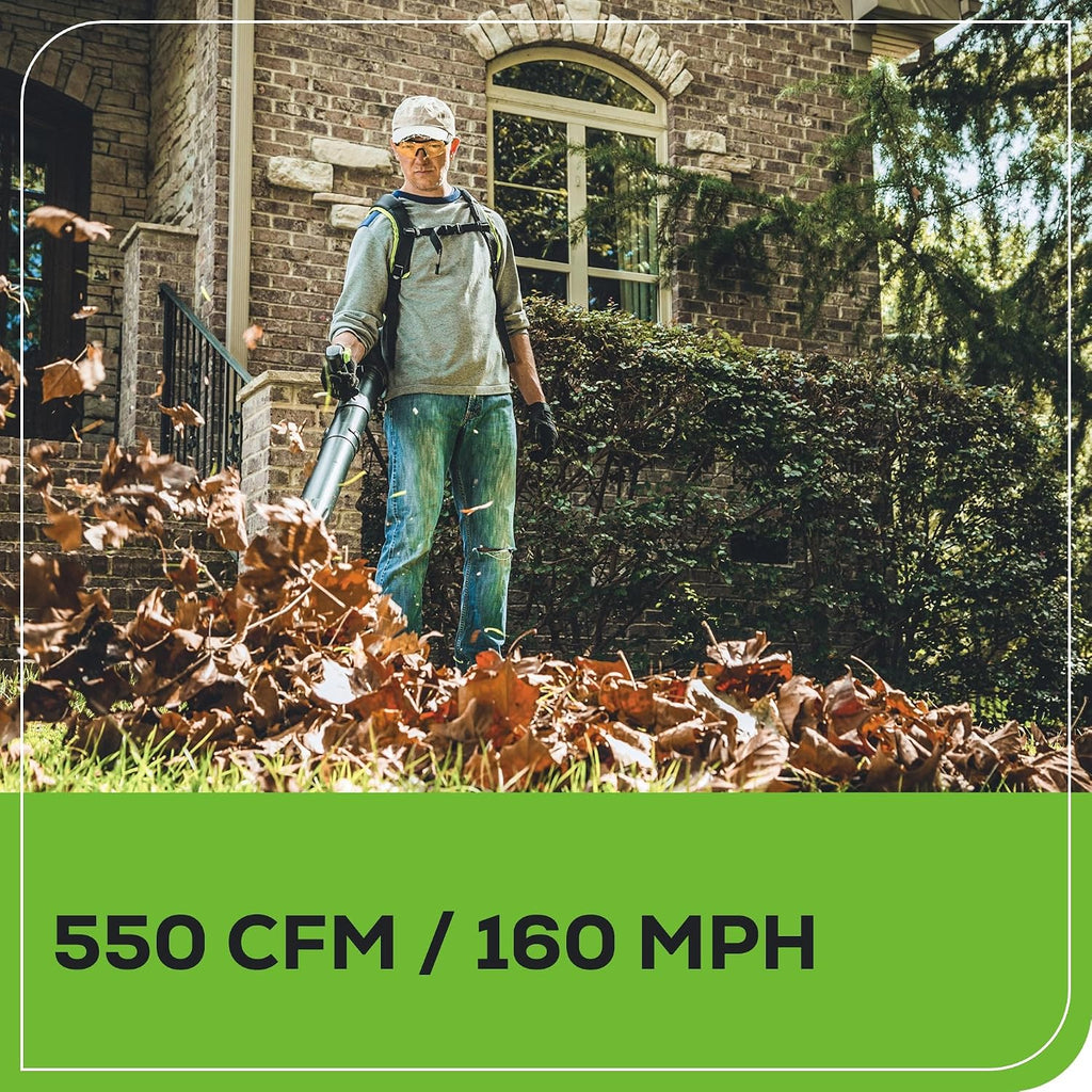Greenworks 60V 550 CFM Brushless Backpack Blower, 5.0Ah Battery and 6A Charger