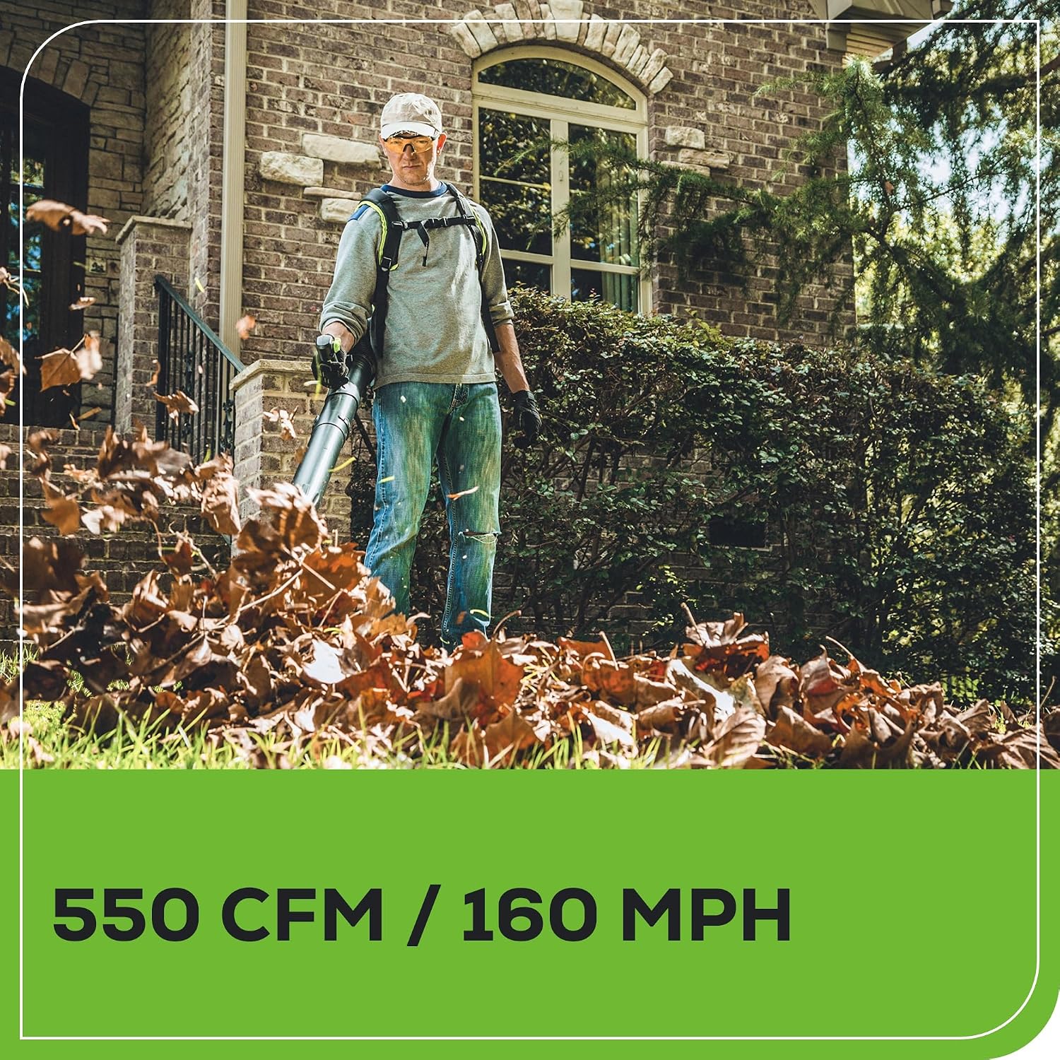 Greenworks 60V 550 CFM Brushless Backpack Blower, 5.0Ah Battery and 6A Charger