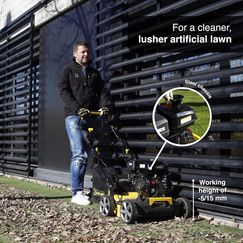 Artificial Turf Sweeper by Roll & Comb, Gas Powered Lawn Rake for Artificial Grass, Heavy-Duty Turf Brush Machine, 45L Collector, 212cc Engine, Model 602QGUS-V25, 84.6lb