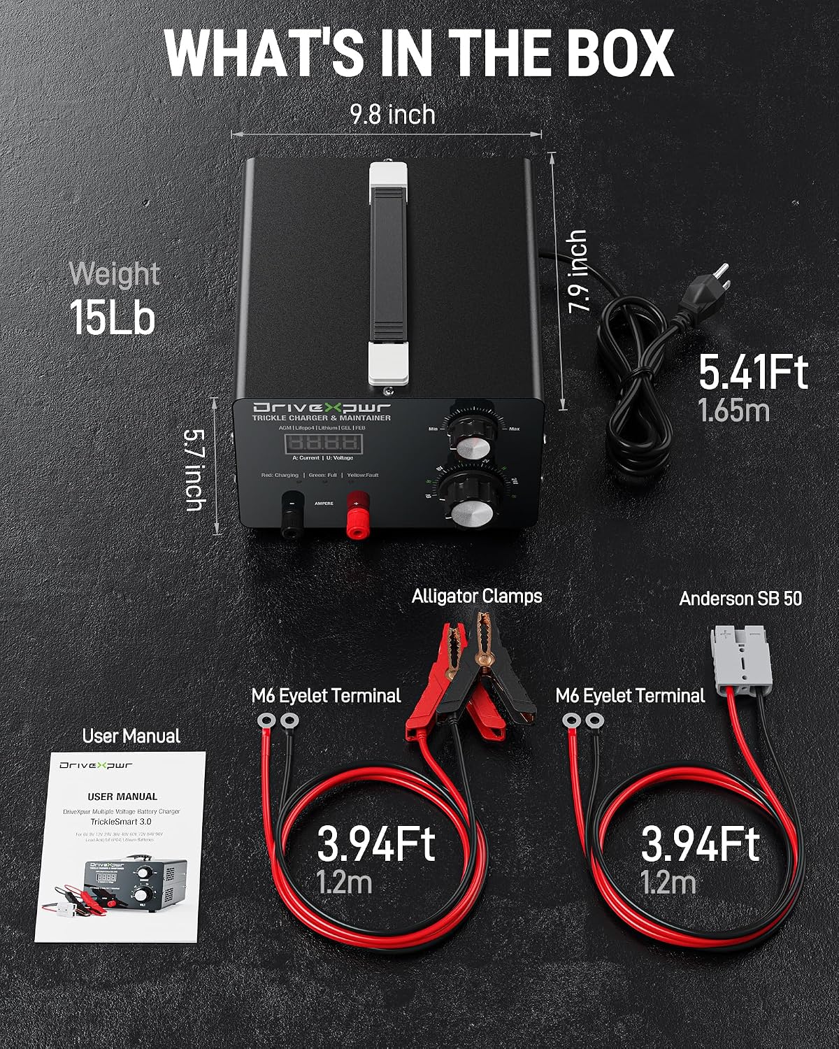 Adjustable Battery Charger 6V 8V 12V 24V,15A Automatic Battery Maintainer,Battery Desulfator Maintainer for Lead-Acid LiFePO4 Lithium,Great Automotive Golf Cart Truck Motorcycle Lawn Mower(X15)