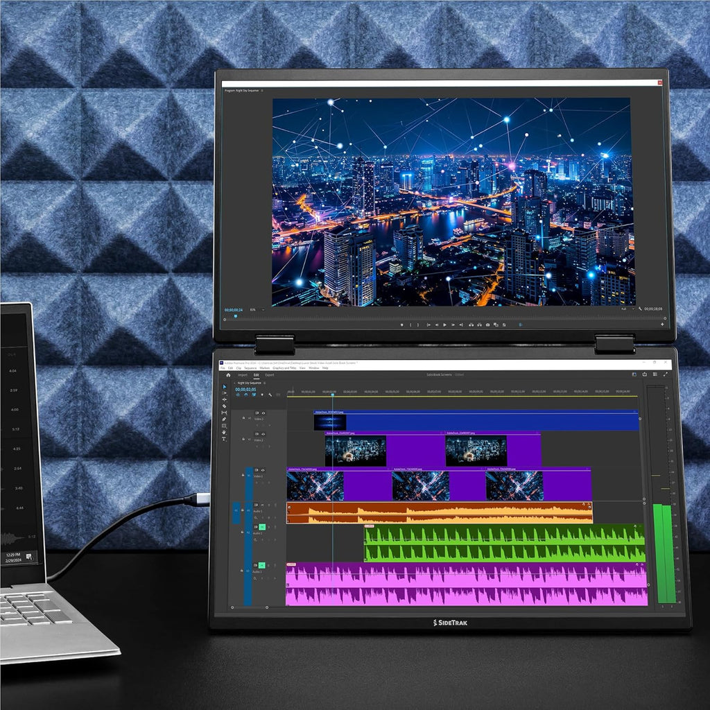 SideTrak Solo Book 15.6' Foldable Dual Screen Portable Monitor - FHD Portable Stacked Monitor, External Display for Laptop, Extender with Stacked Dual Monitors for Mac, PC, and Chromebook