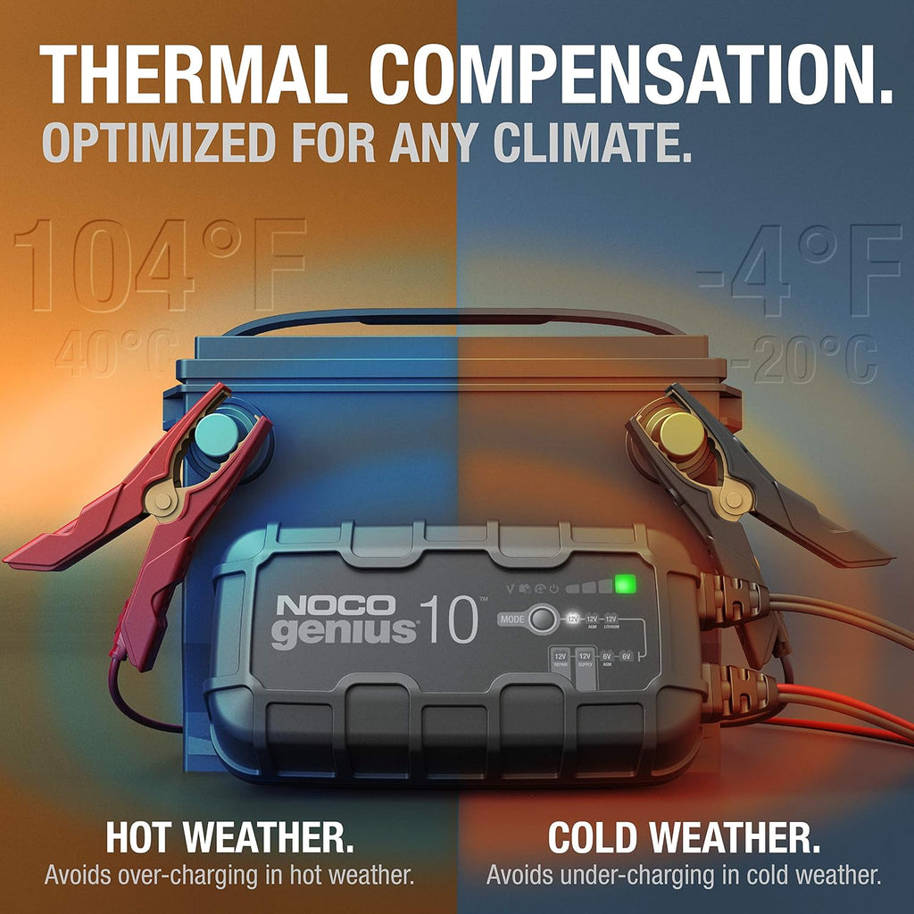 NOCO GENIUS10: 10A 6V/12V Smart Battery Charger – Automatic Maintainer,Trickle Charger&Desulfator with Overcharge Protection&Temperature Compensation – for Lead-Acid-&Lithium Batteries,(Pack of 4)