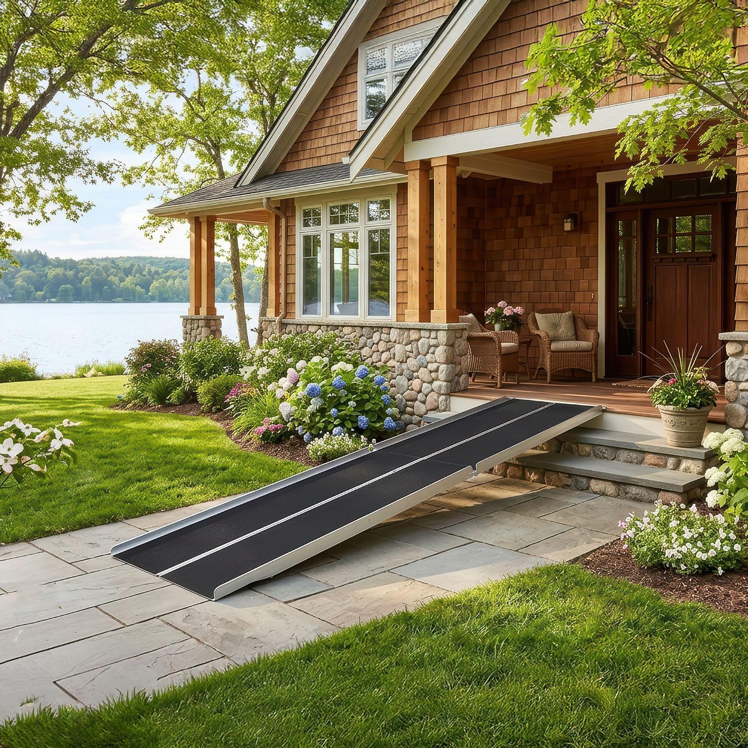 12' Portable Wheelchair Ramp for Home Steps & Entry, 600 lb Capacity, Folding, Non-Slip, for Scooter, Walker, Rollator, Silver Spring