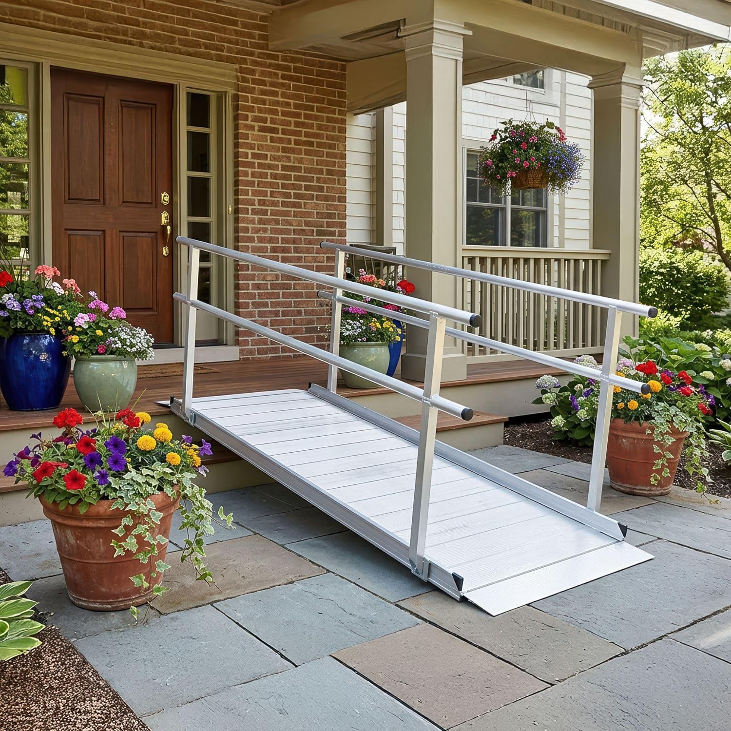 10' Wheelchair Ramp for Home Steps, 850 lb Capacity, Handrails, Non-Slip, Entry Access for Mobility Scooters, Power Chairs, Silver Spring