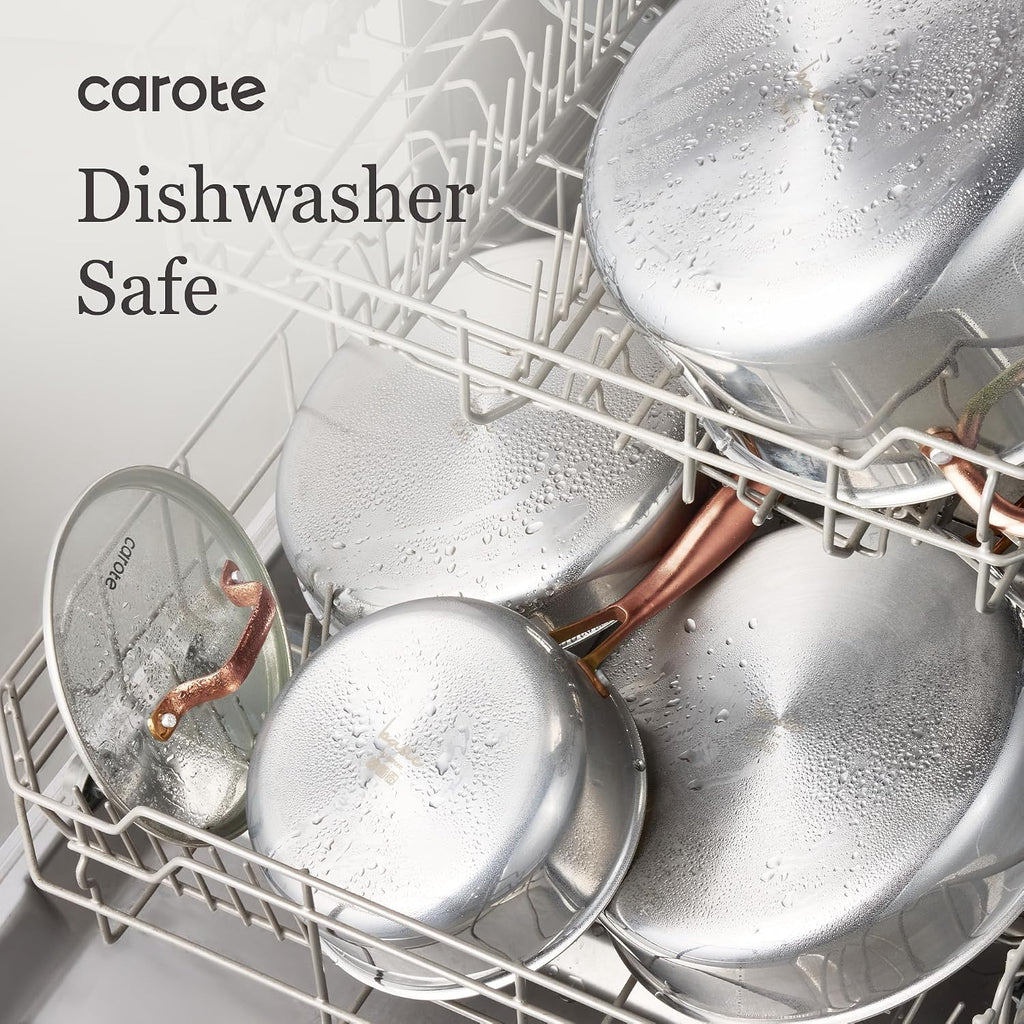 CAROTE 21pcs Tri-Ply Stainless Steel Cookware Set, Pots and Pans Set, Non Toxic Induction Kitchen Cooking Sets, Cookware Collection, Mirror Polish, Gold, Mothers Day Gifts