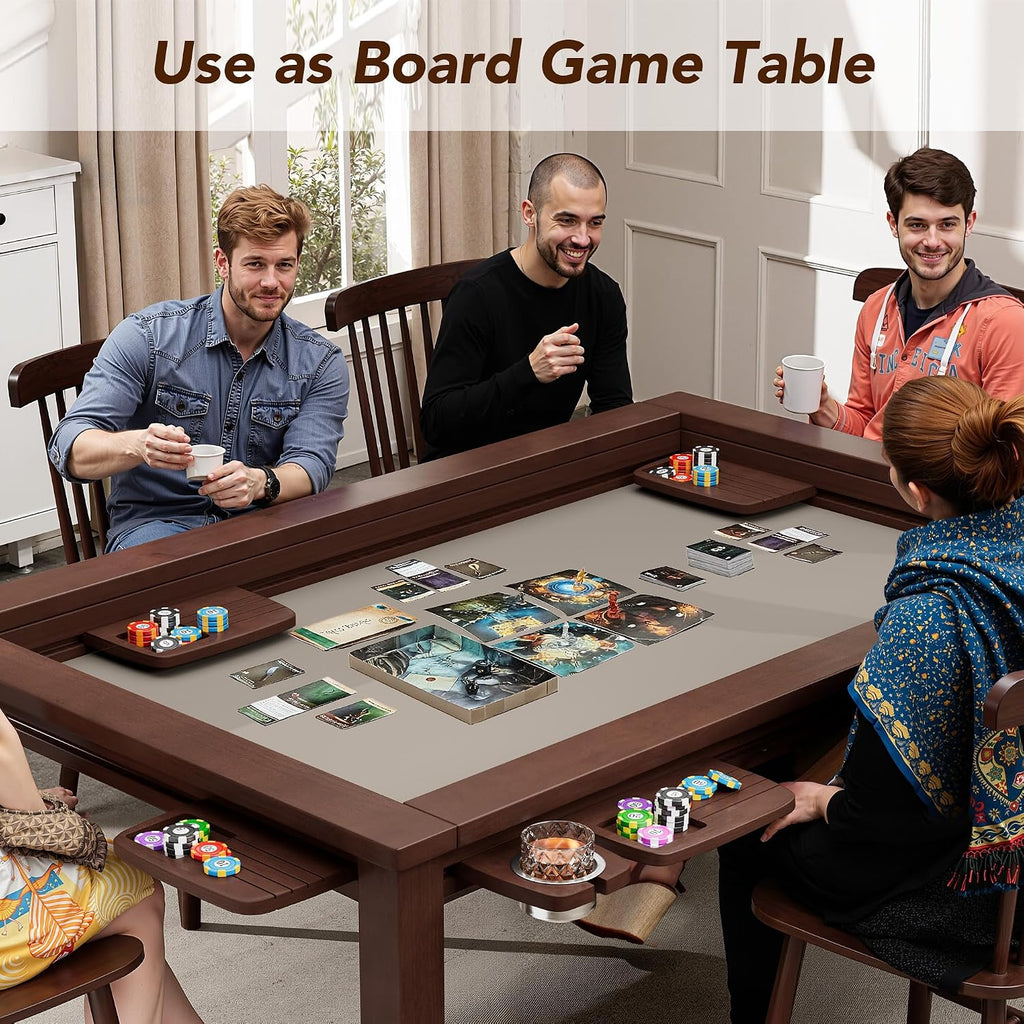 Convertible Board Game Table for 4-6 Players, Spacious Gaming Space w/Clean-Edge Table Top, Non-Slip Play Mat, Cup Holder & Game Tray, Dining Table w/Storage for DND, Poker Card, Family Dinner
