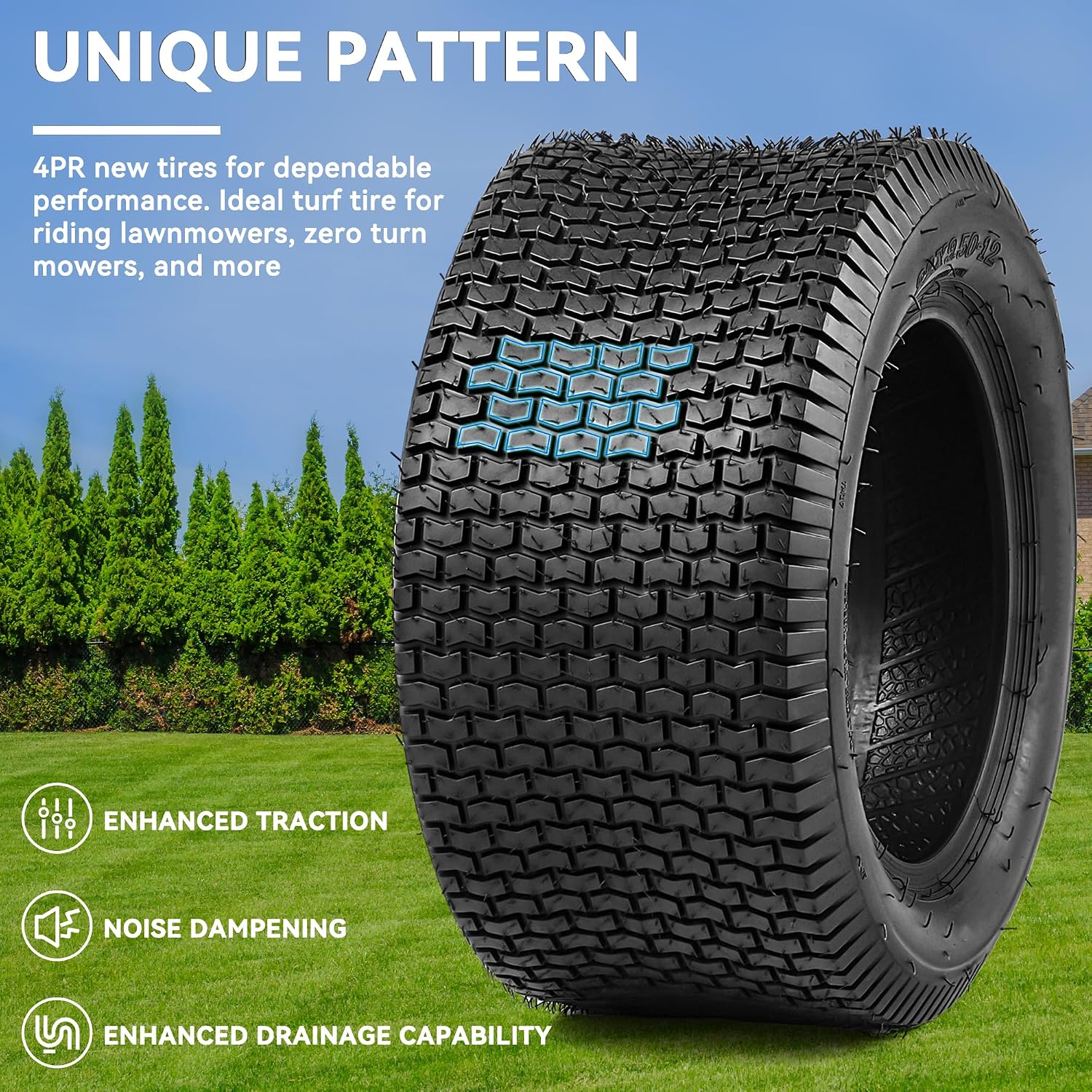 YITAMOTOR 22x9.50-12 Lawn Mower Tires (Set of 2), 4 Ply Tubeless Tractor Turf Tire, 22x9.50x12 Lawnmower Tires Fits Most Lawn & Garden Vehicle, 1340LBS Capacity