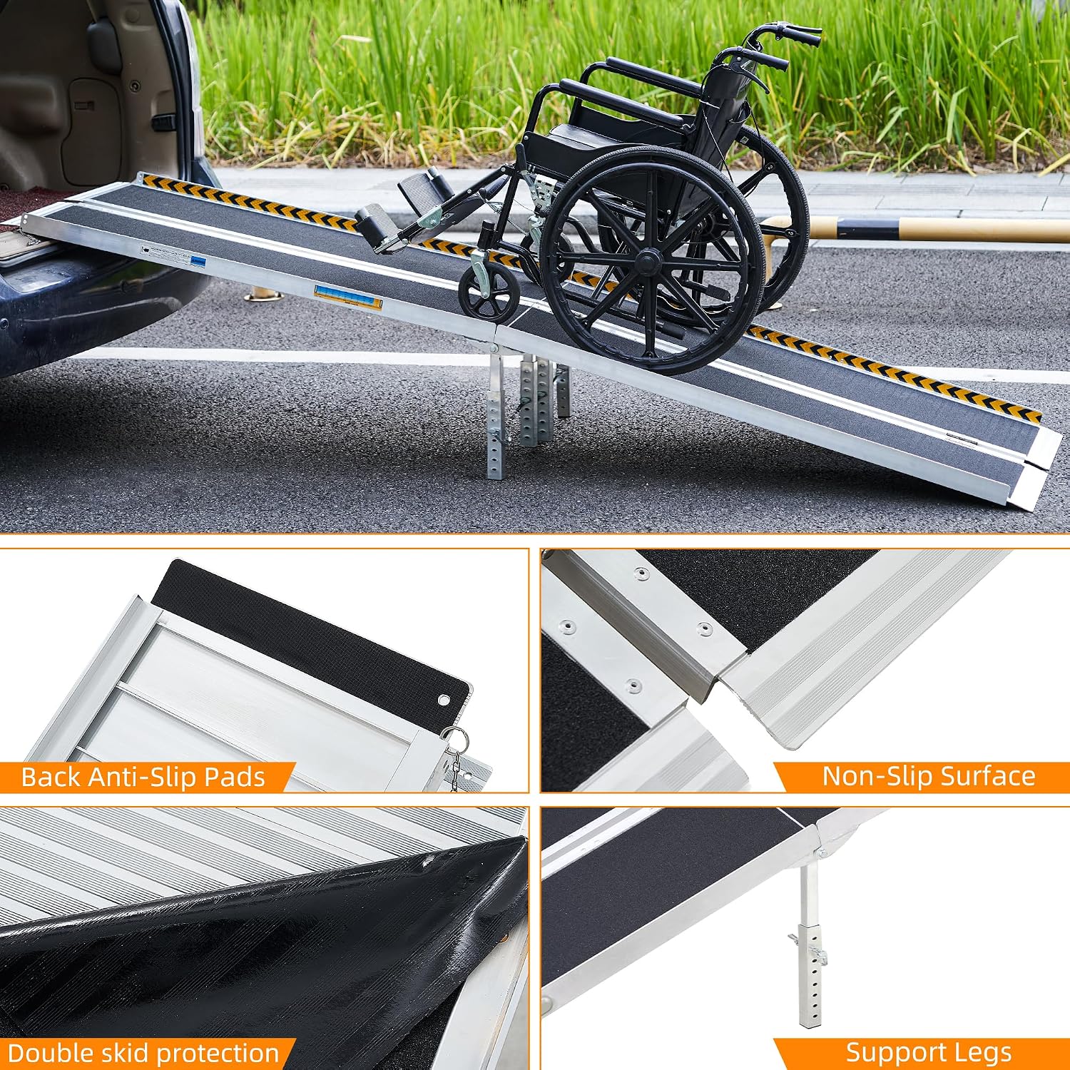 HABUTWAY 10ft Wheelchair Ramp, Portable Wheelchair Ramp with Support Legs, Double Non-Skid Ramps Hold Up to 800Lbs, Threshold Ramps for Home,Stairs, Curbs,Steps,Doorway