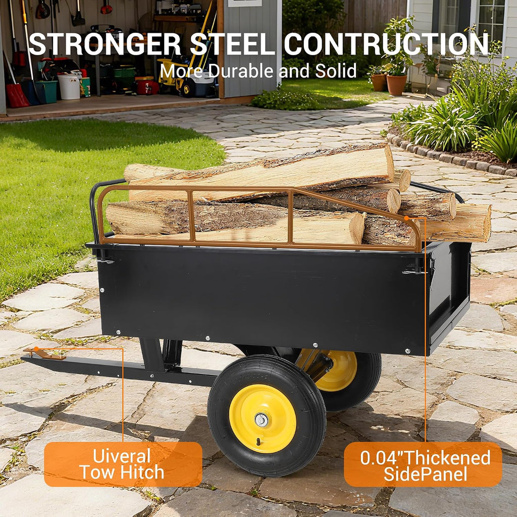 GAOMON Heavy Duty ATV Trailer Tow Behind Dump Cart, 17 Cu.Ft. 750Lbs Capacity, Pull Behind Steel Yard Wagon Dump Trailer for Tractor Lawn Mower Garden